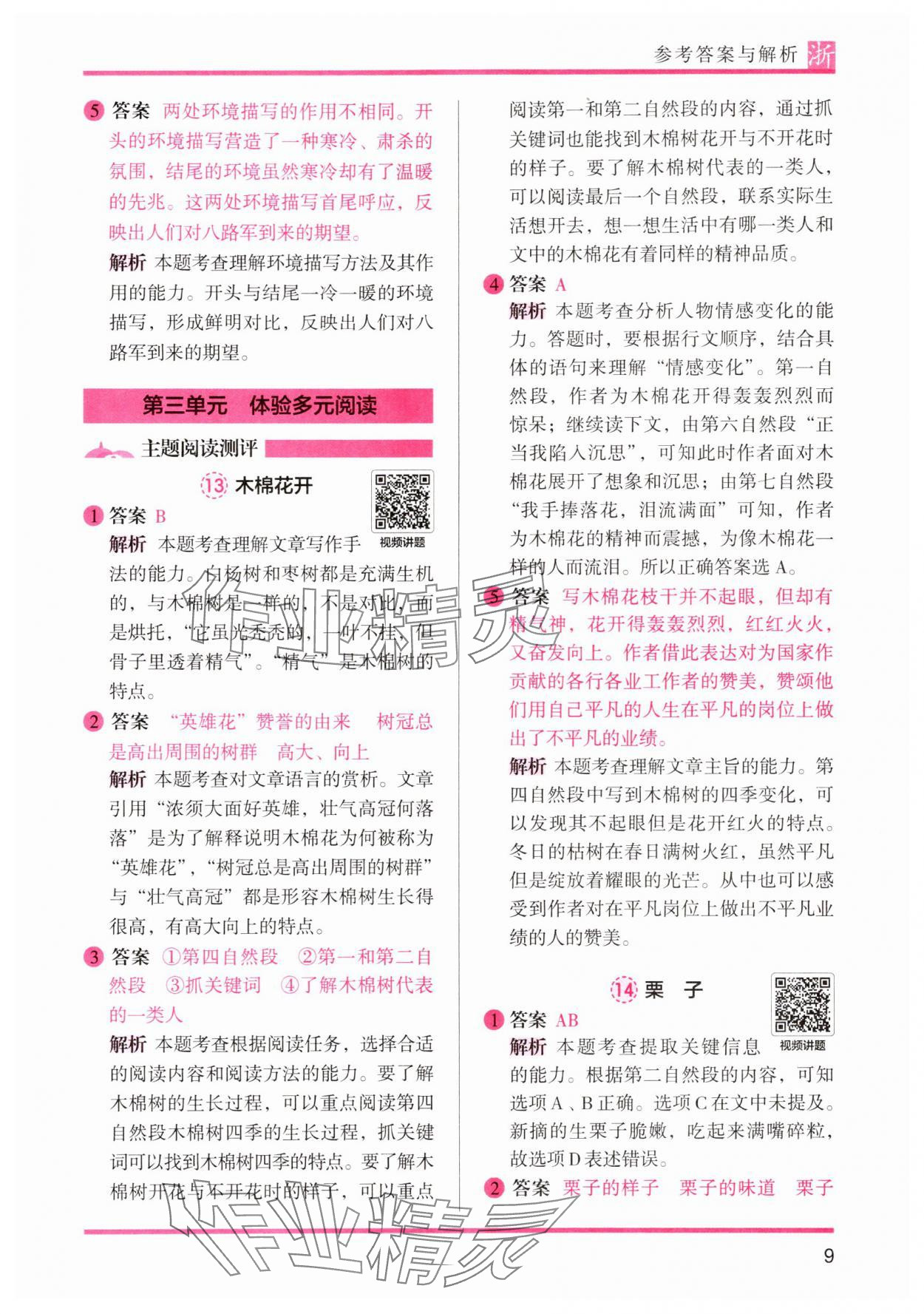 2025年木頭馬閱讀力測評六年級語文A版人教版浙江專版 參考答案第9頁