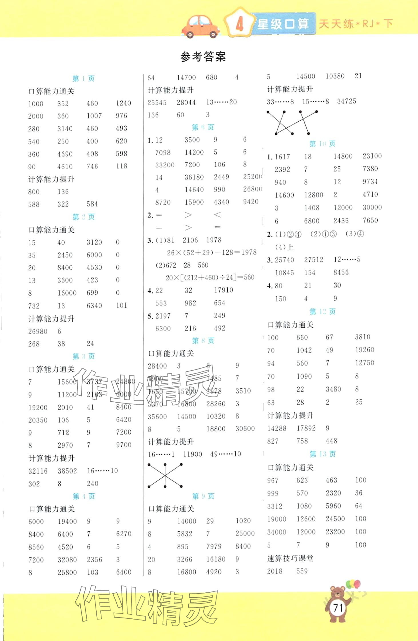 2024年揚(yáng)帆文化星級口算天天練四年級數(shù)學(xué)下冊人教版 第1頁