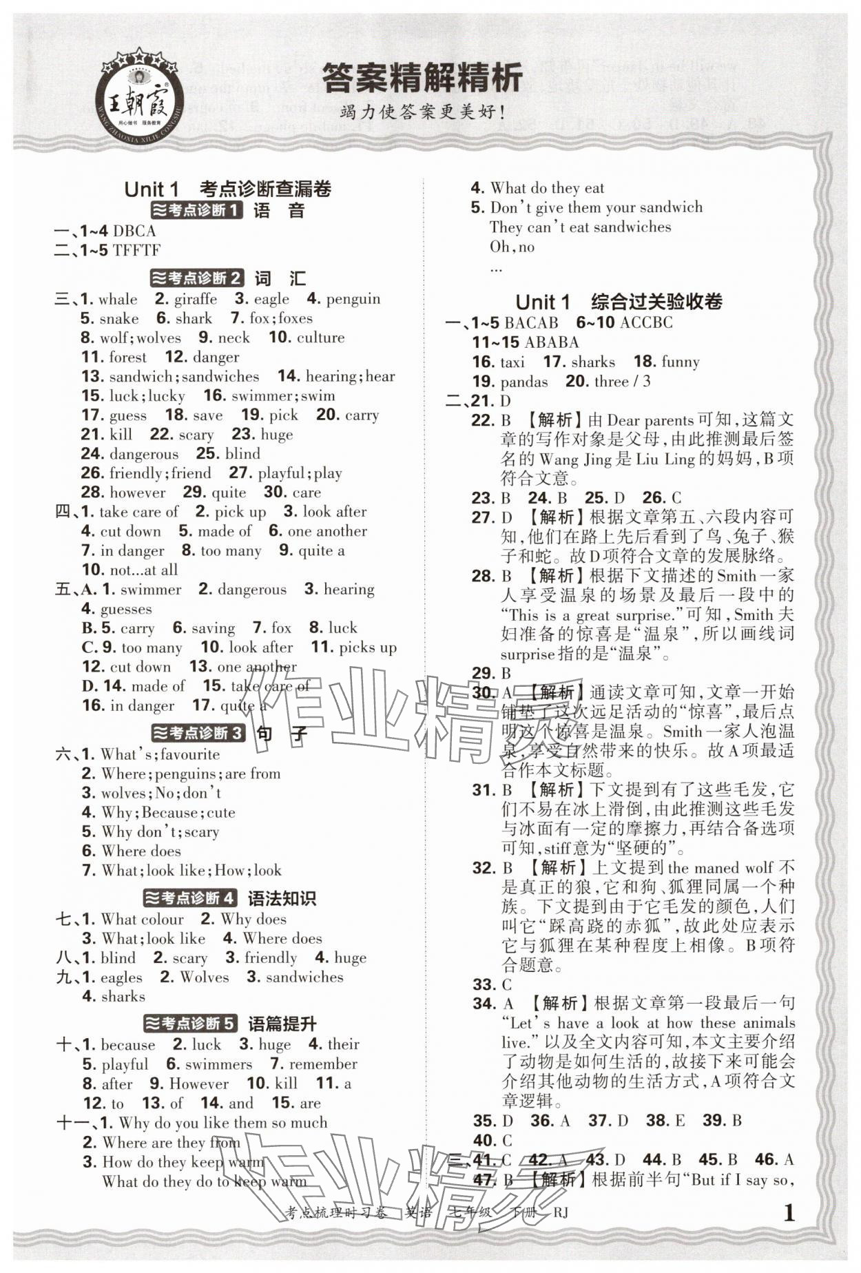 2025年王朝霞考点梳理时习卷七年级英语下册人教版 第1页