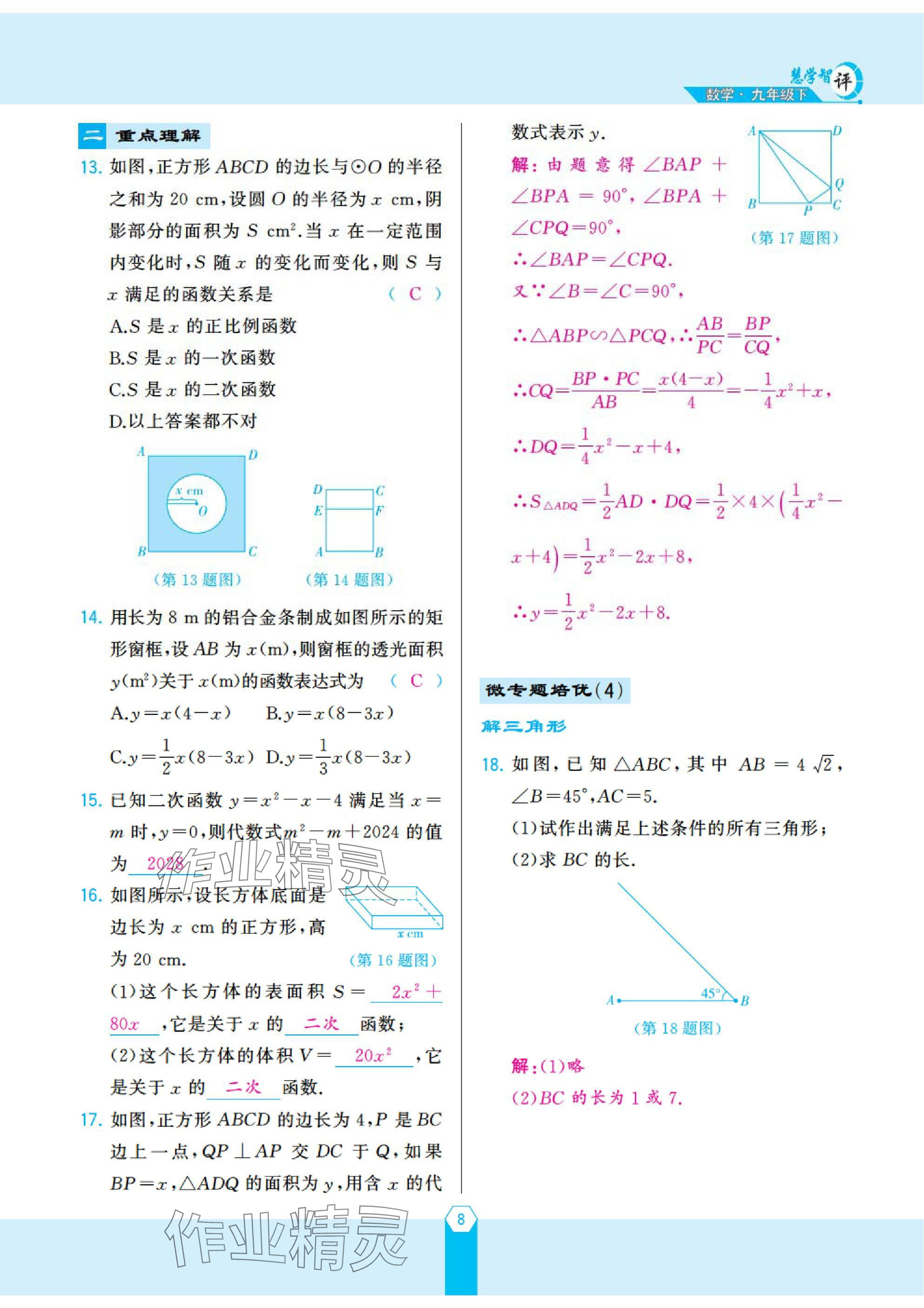 2025年慧學(xué)智評九年級數(shù)學(xué)下冊北師大版 參考答案第17頁