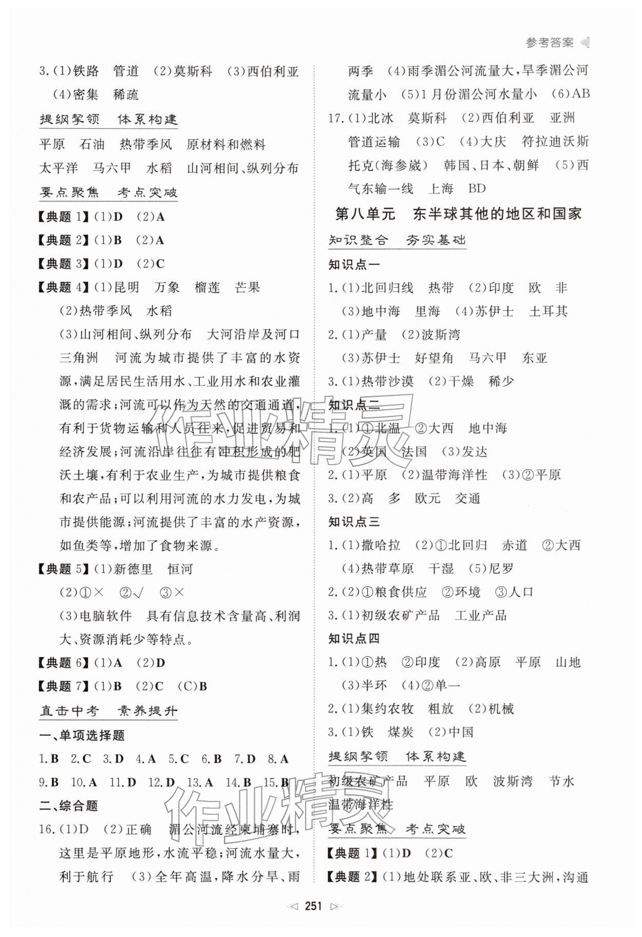 2026年初中总复习手册新世纪出版社地理&nbsp;参考答案第6页