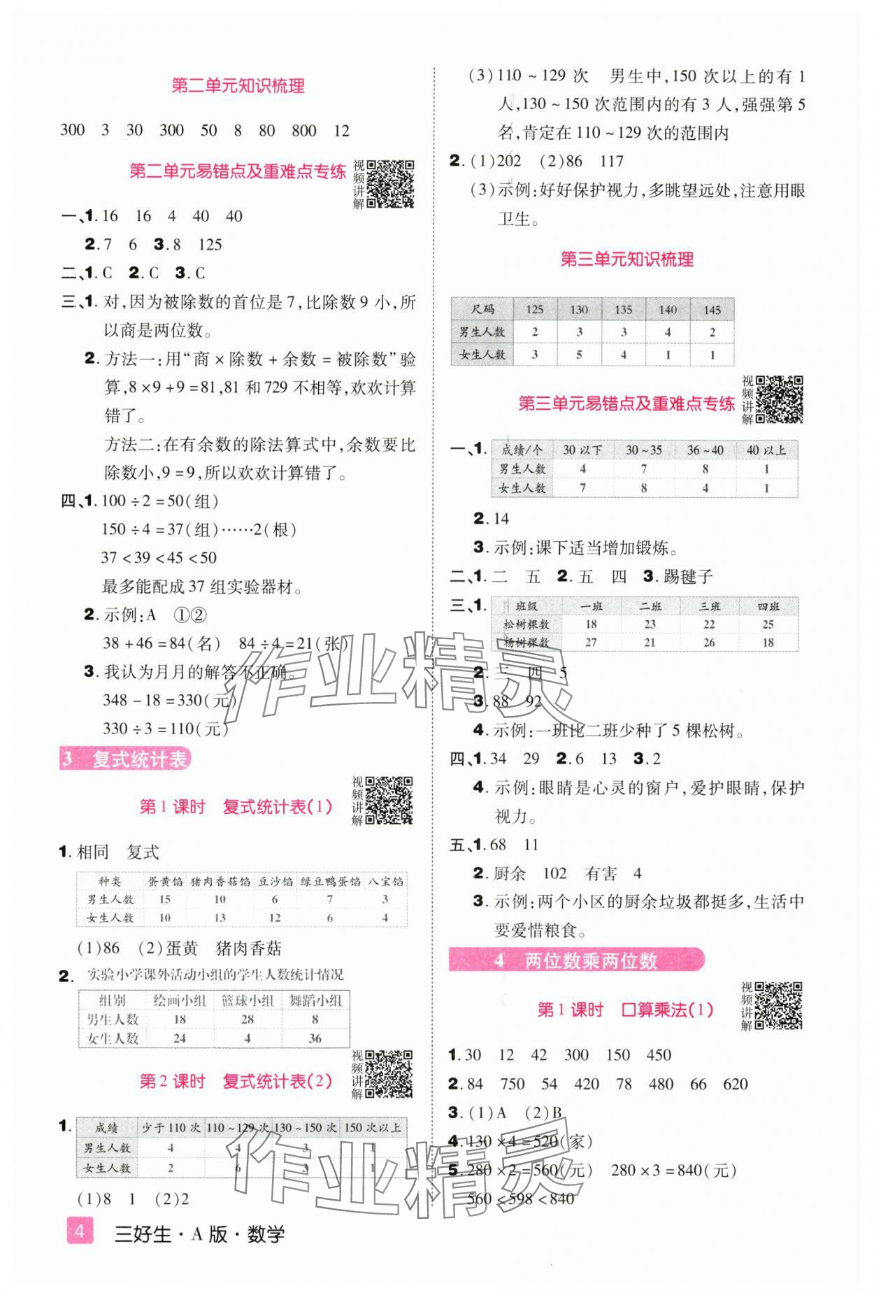 2025年培优三好生三年级数学下册人教版A版福建专版 参考答案第4页