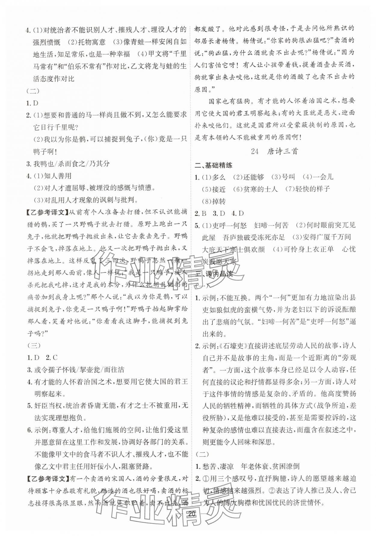 2025年考點專練八年級語文下冊人教版深圳專版 參考答案第20頁