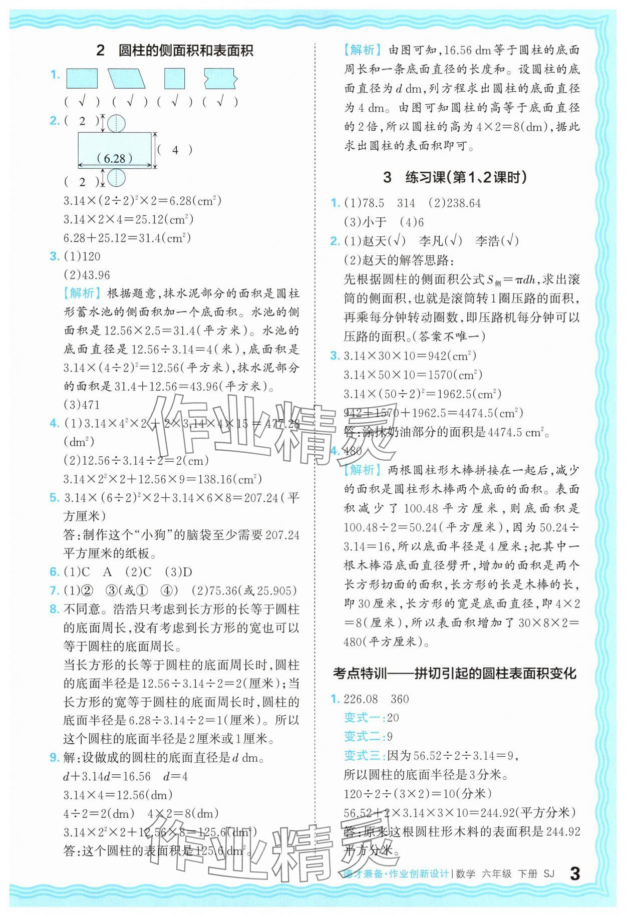 2025年王朝霞德才兼?zhèn)渥鳂I(yè)創(chuàng)新設(shè)計(jì)六年級數(shù)學(xué)下冊蘇教版 第3頁
