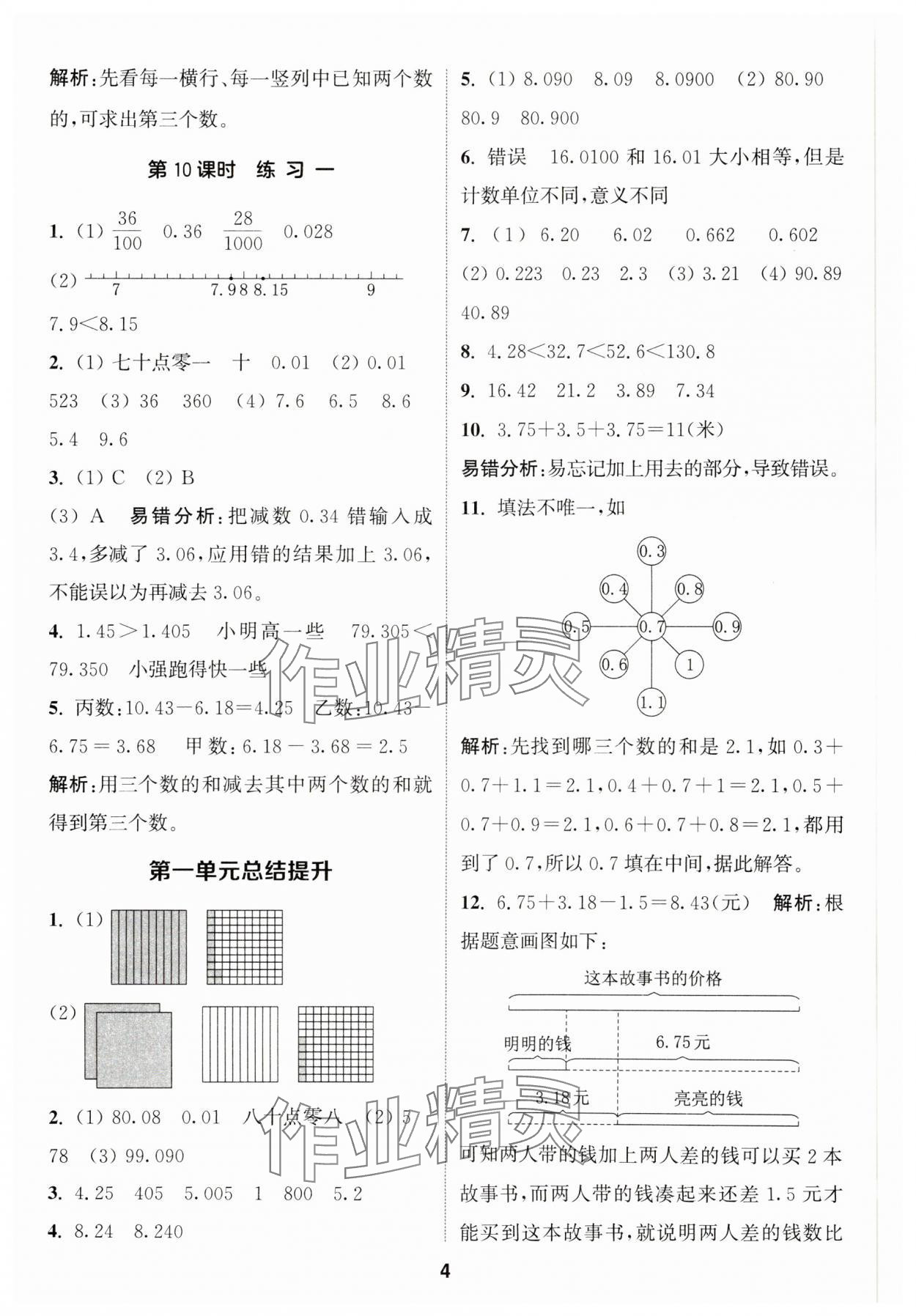 2025年通城学典课时作业本四年级数学下册北师大版 参考答案第4页