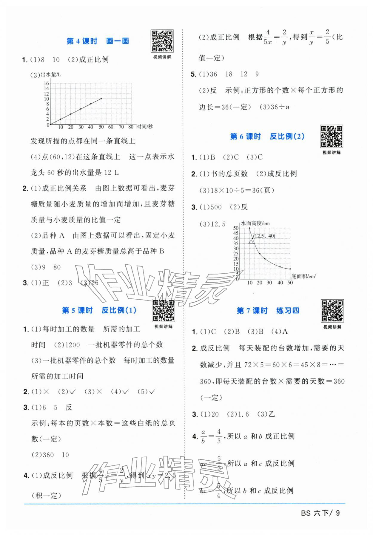 2026年阳光同学课时优化作业六年级数学下册北师大版广东专版&nbsp;参考答案第9页