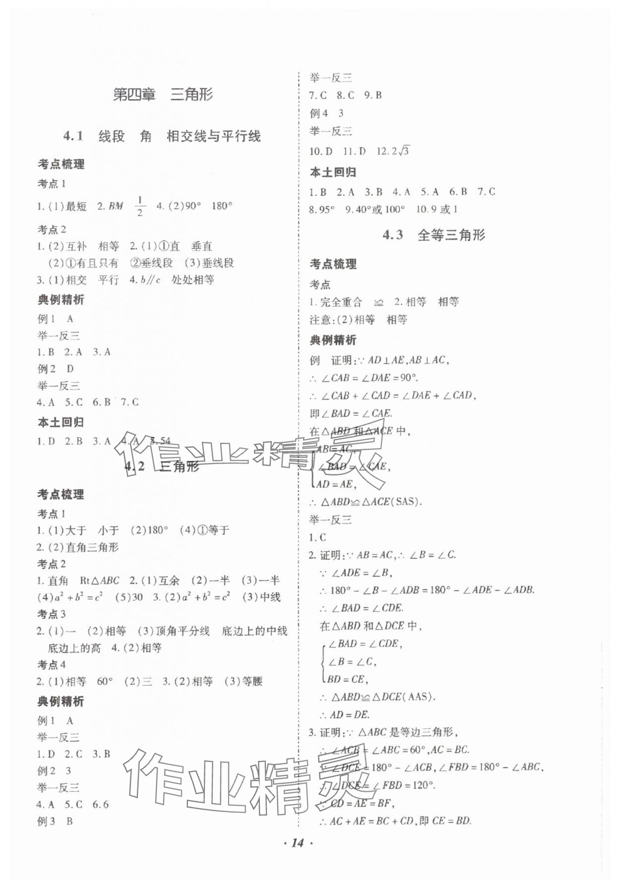 2025年本土攻略精準(zhǔn)復(fù)習(xí)方案數(shù)學(xué)中考云南專版 參考答案第14頁