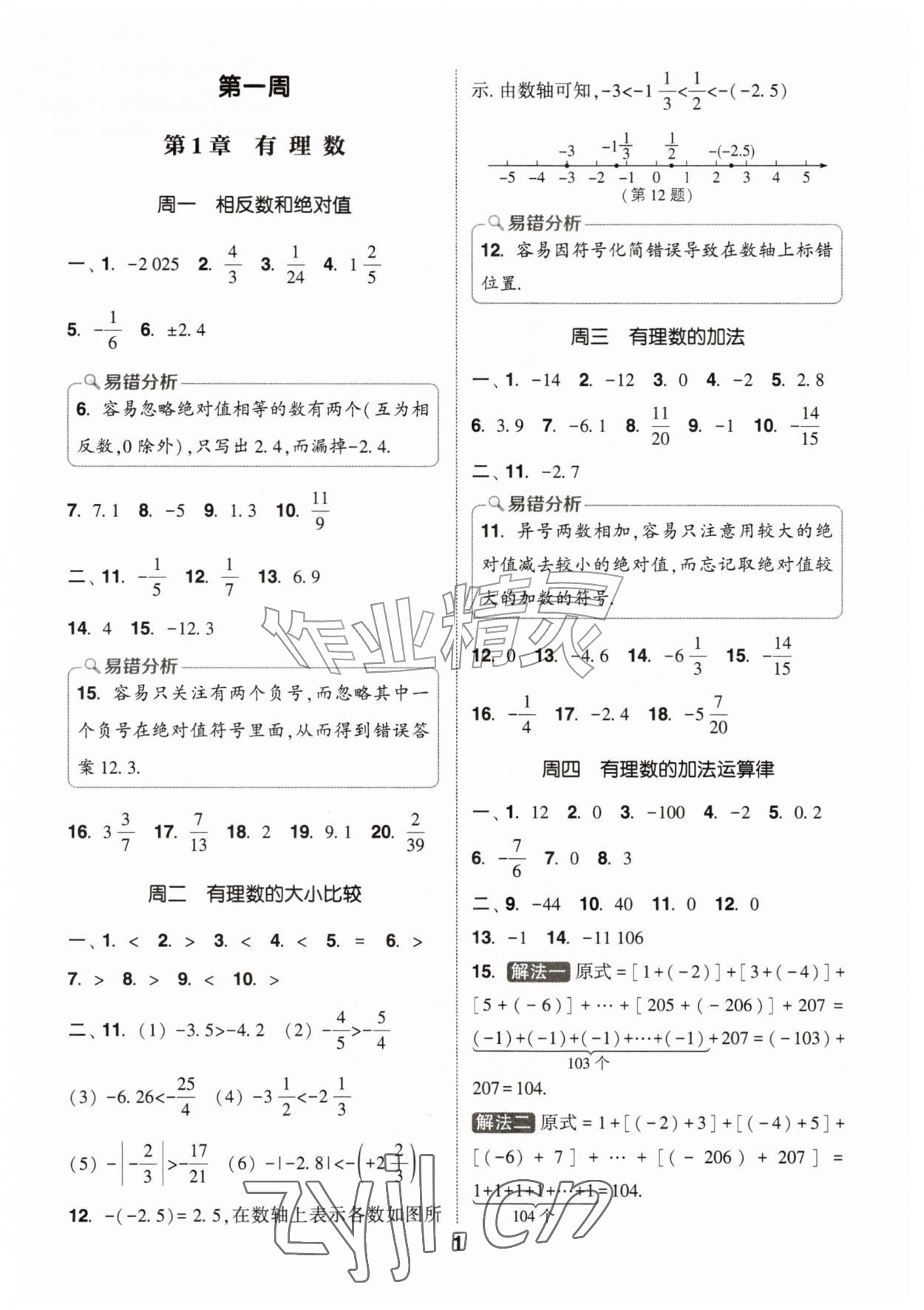 2026年通城学典初中数学运算能手七年级上册沪科版&nbsp;第1页
