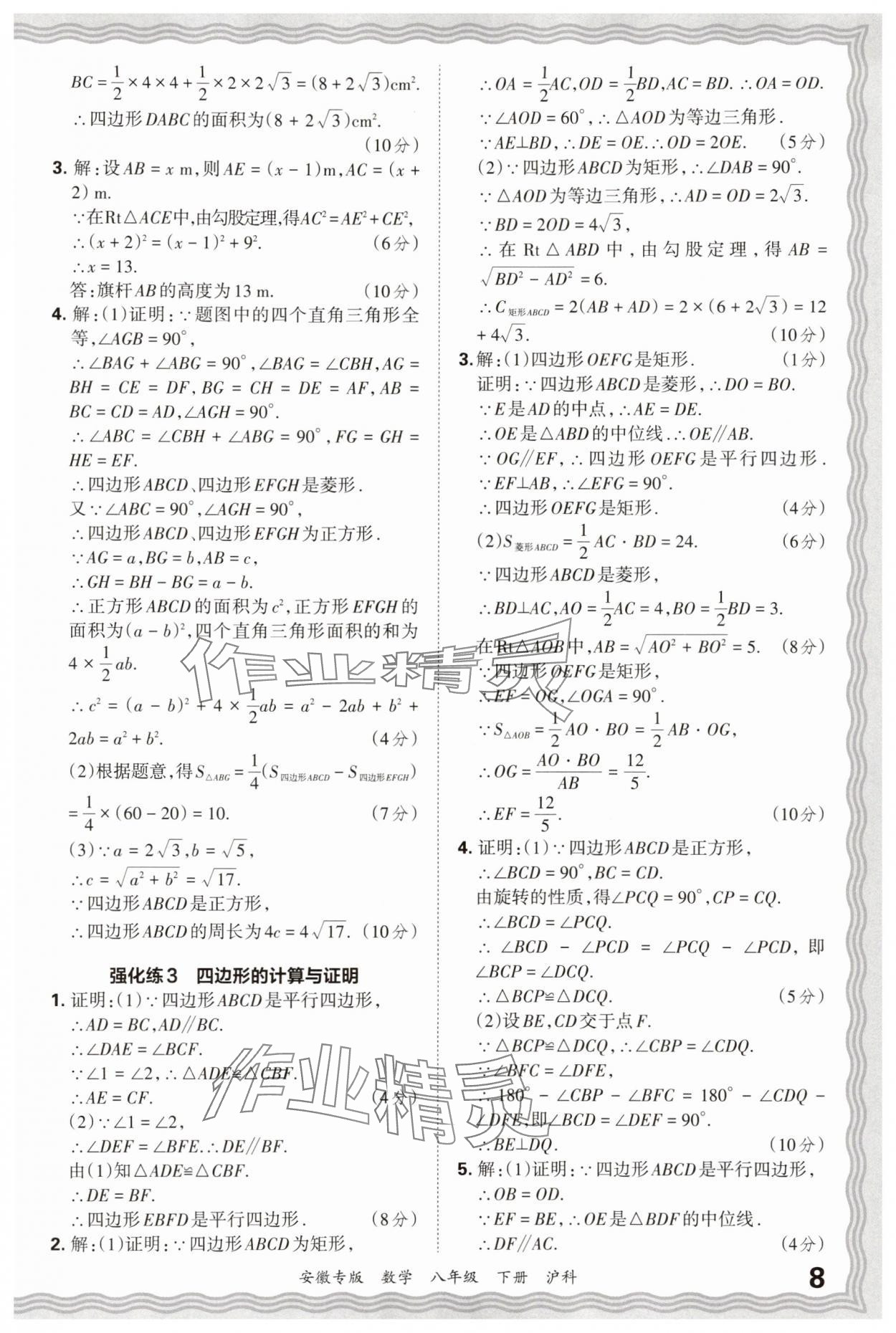 2025年王朝霞各地期末试卷精选八年级数学下册沪科版安徽专版 参考答案第8页