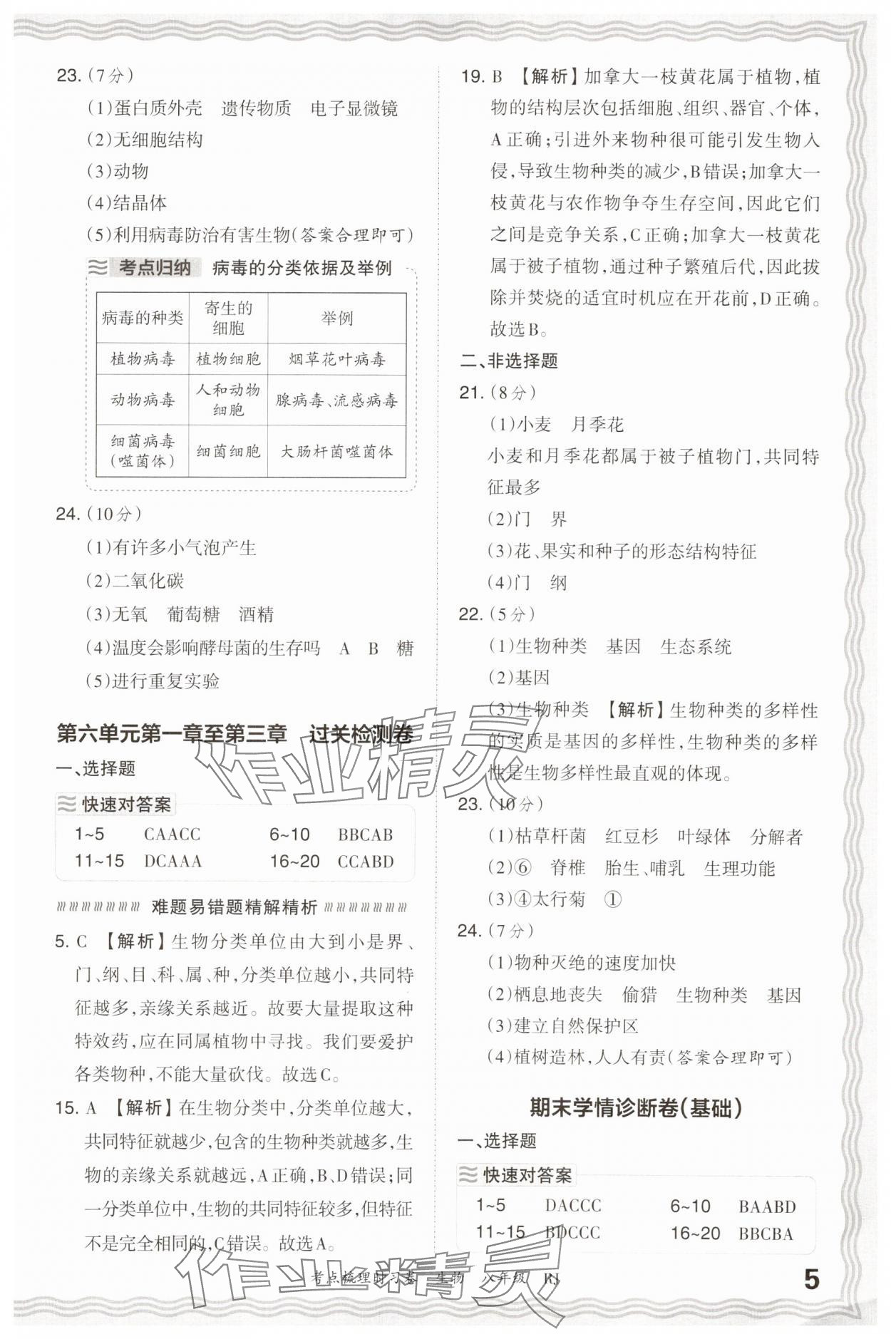 2025年王朝霞考点梳理时习卷八年级生物人教版 参考答案第5页