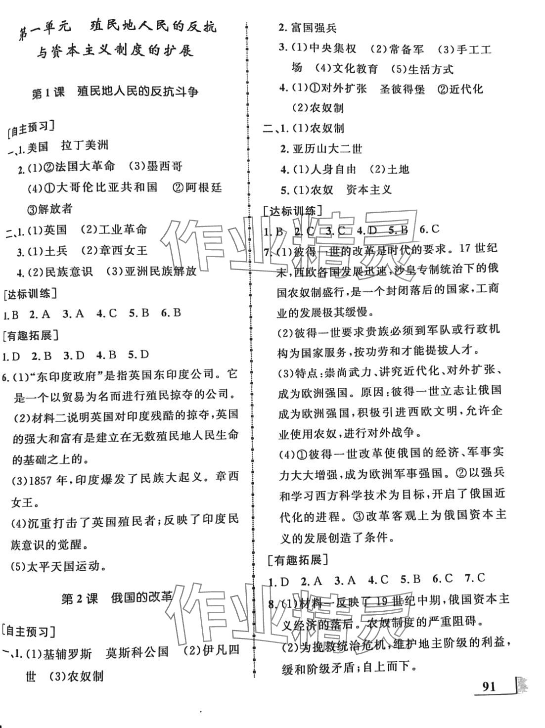 2024年名師點(diǎn)撥配套練習(xí)課時(shí)作業(yè)九年級(jí)歷史下冊(cè)人教版 第1頁(yè)