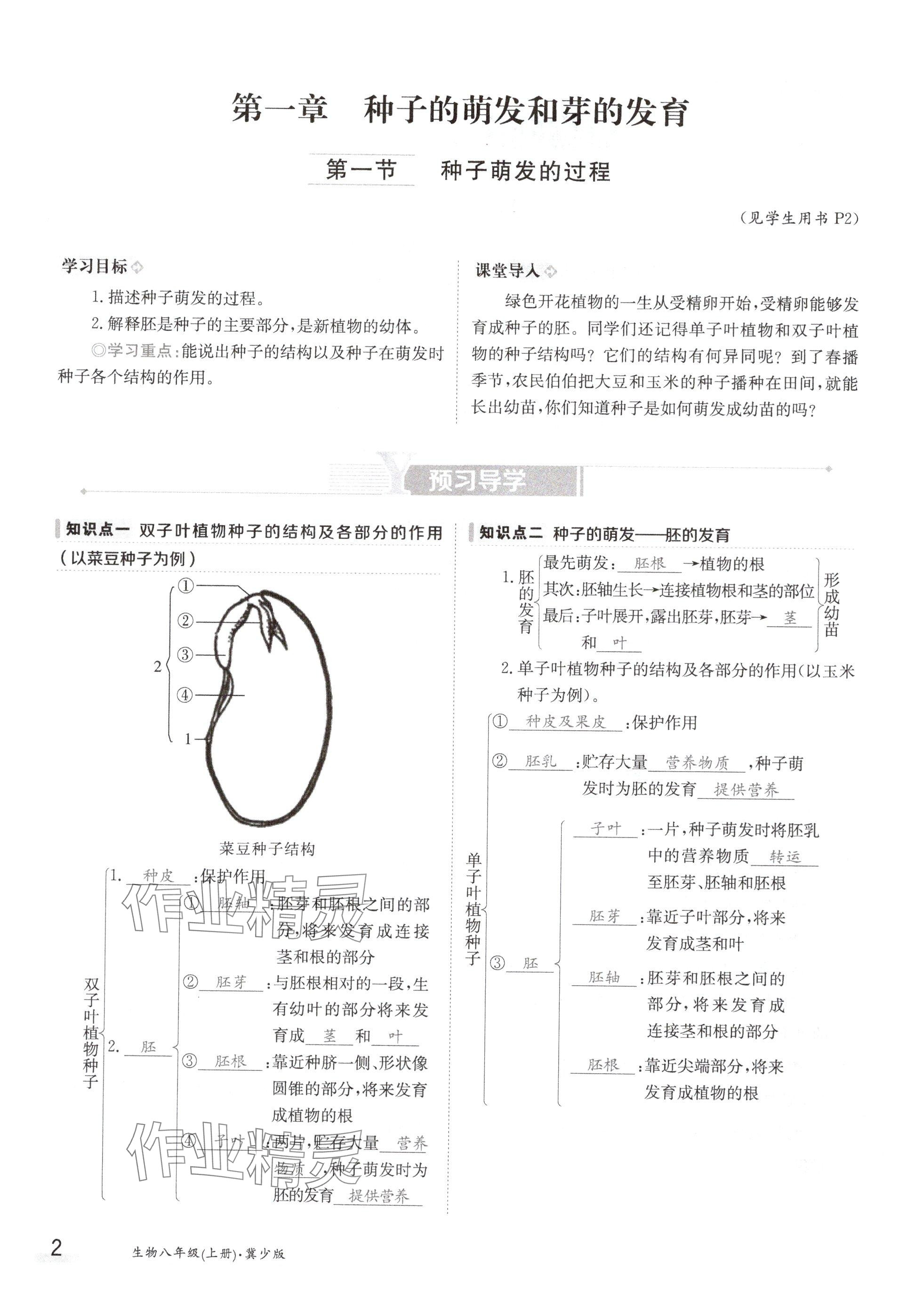 2024年金太陽導(dǎo)學(xué)案八年級(jí)生物上冊(cè)冀少版 參考答案第2頁