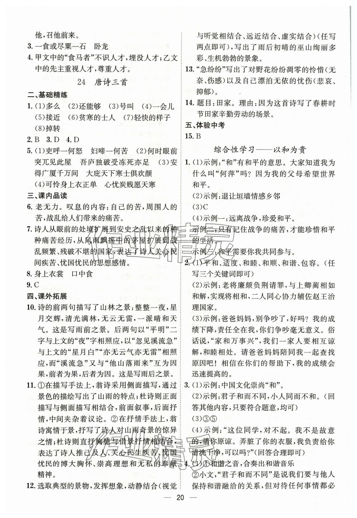 2024年考点专练八年级语文下册人教版深圳专版&nbsp;第20页