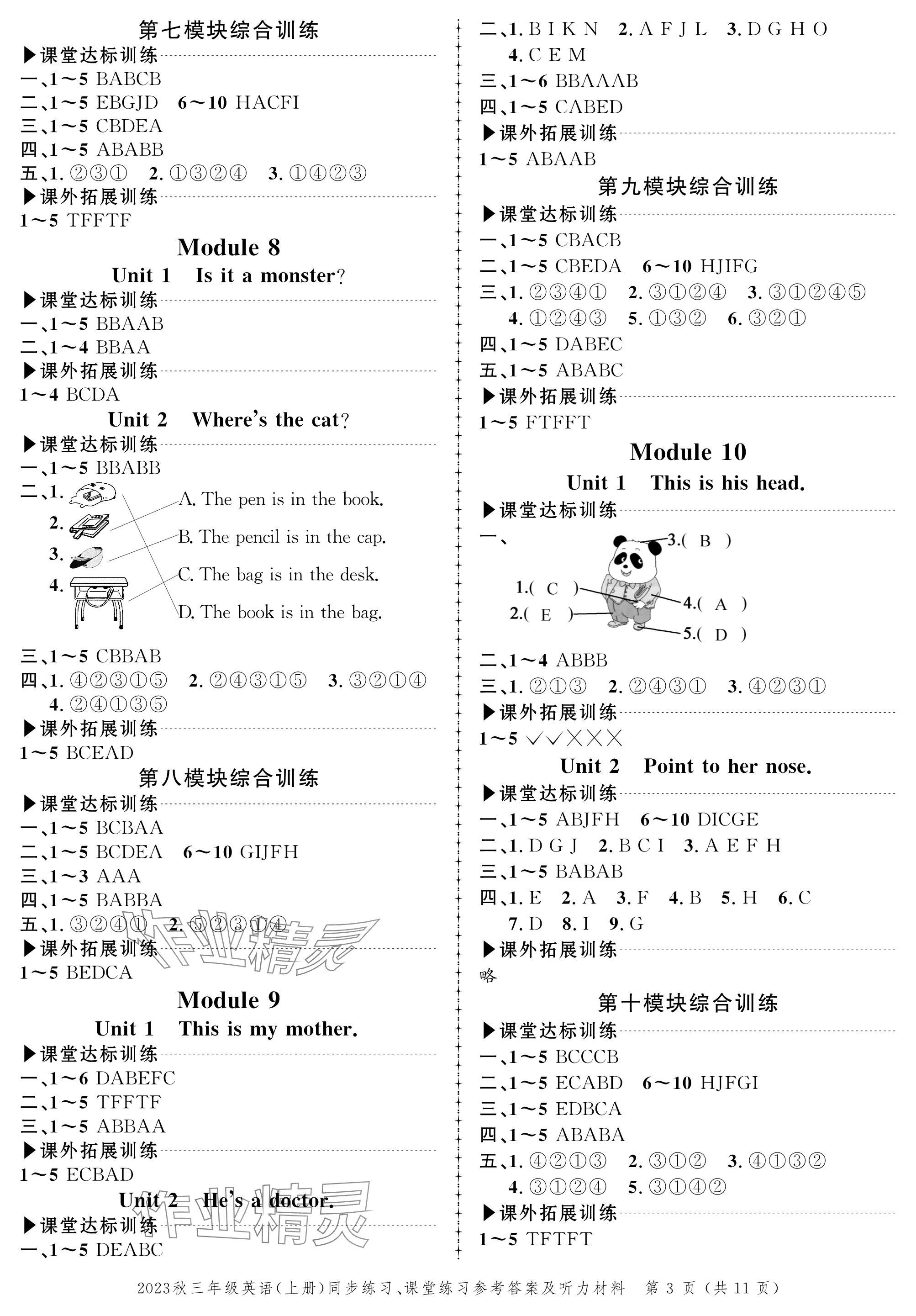 2023年創(chuàng)新作業(yè)同步練習(xí)三年級英語上冊外研版 參考答案第3頁