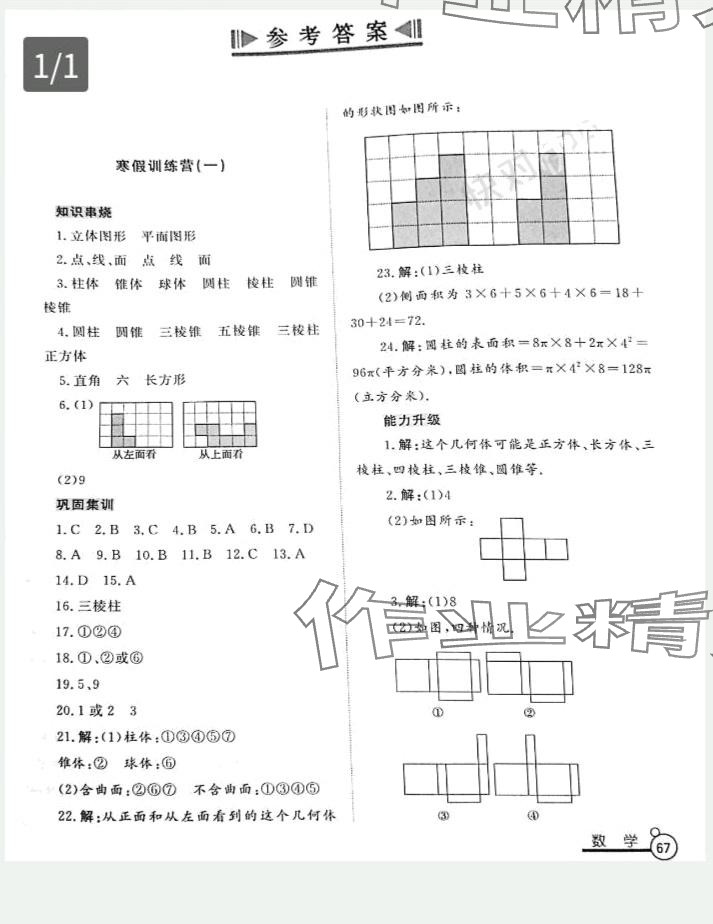 2024年初中寒假生活山東文藝出版社六年級(jí)數(shù)學(xué) 第1頁