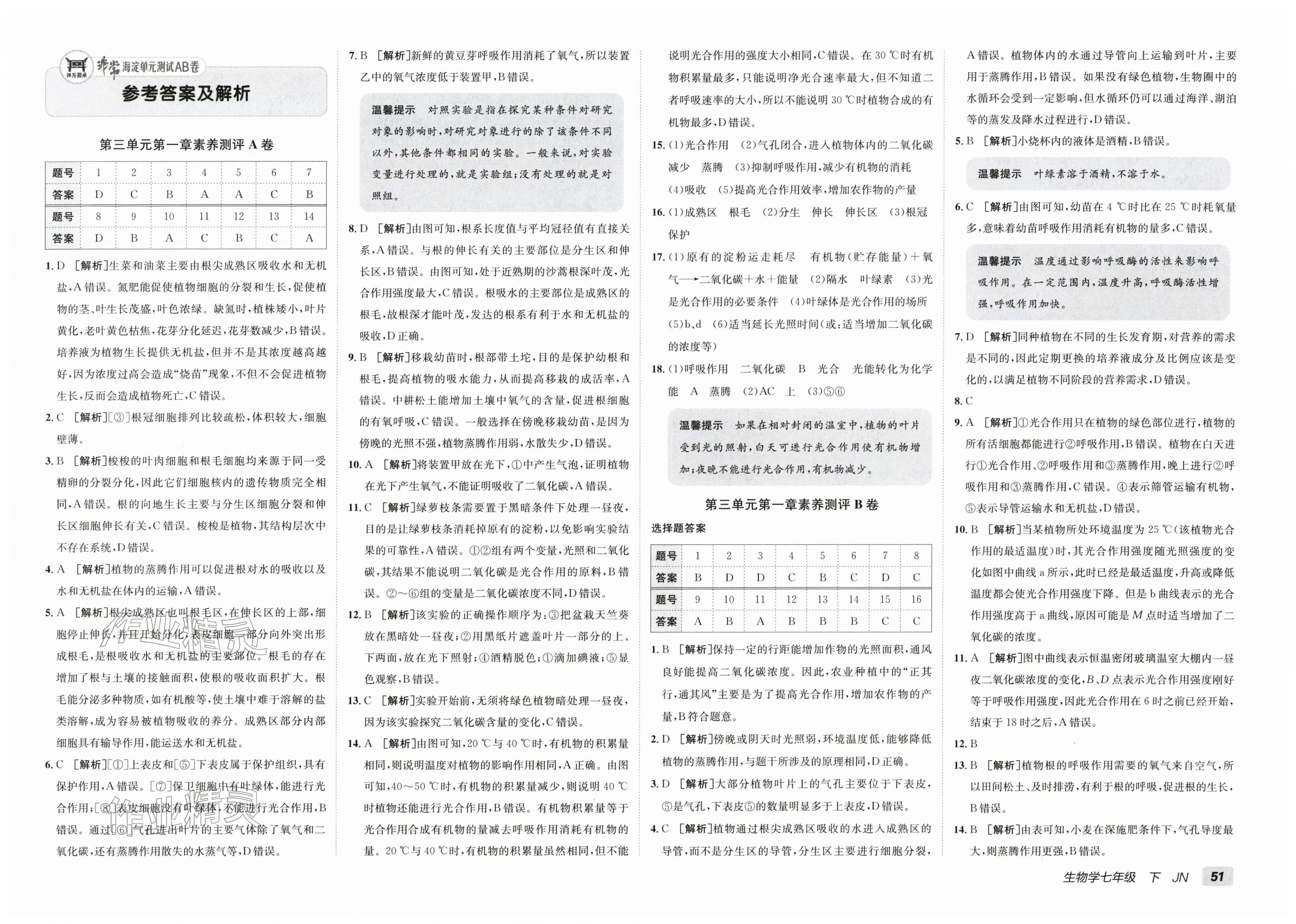 2026年海淀单元测试AB卷七年级生物下册济南版&nbsp;第1页