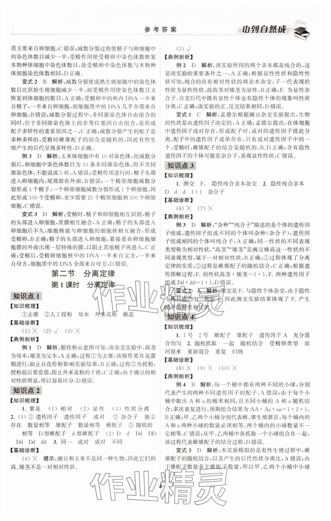 2025年功到自然成高中生物必修2蘇教版 參考答案第4頁