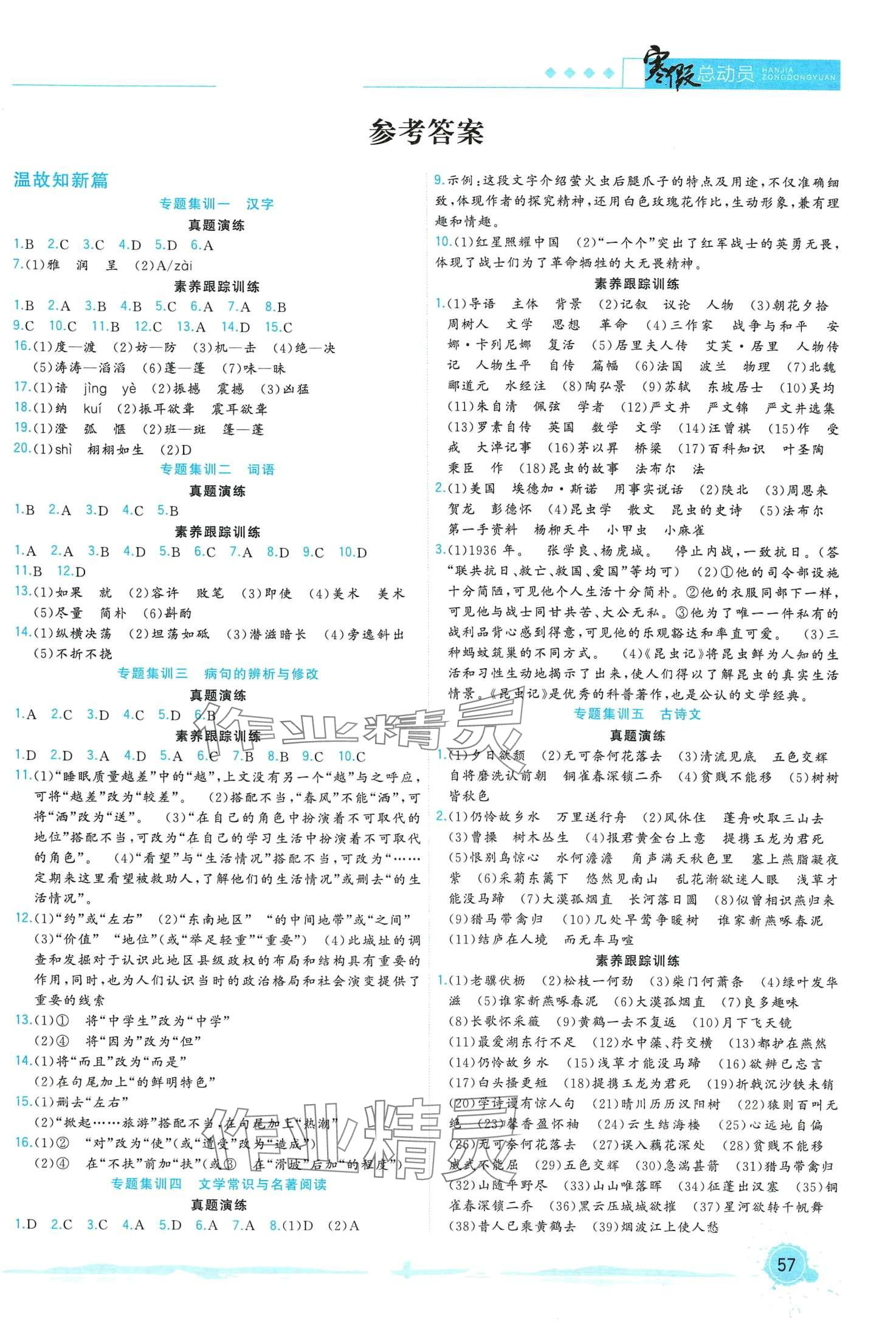 2024年寒假总动员合肥工业大学出版社八年级语文人教版 第1页