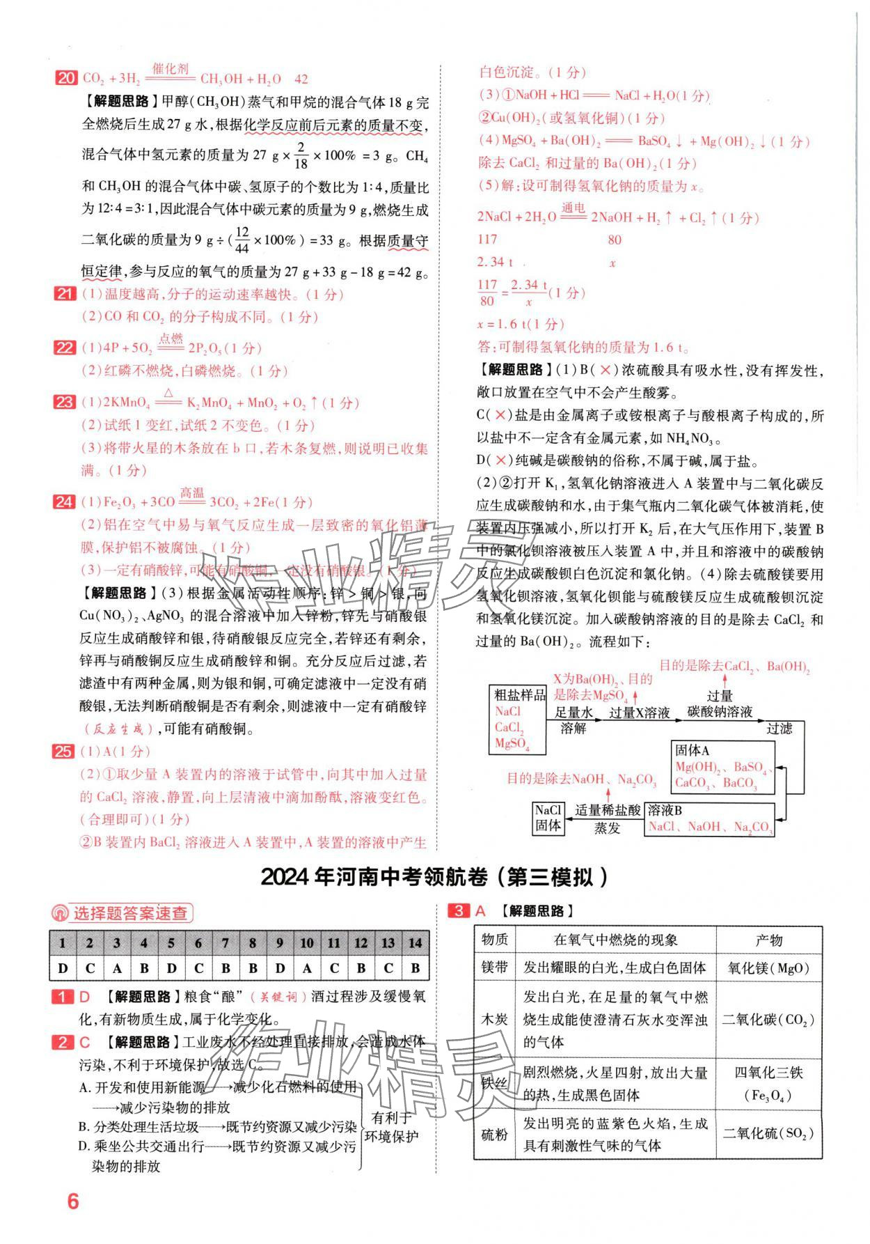 2024年金考卷百校聯(lián)盟系列中考領(lǐng)航卷化學(xué)河南專版 參考答案第5頁