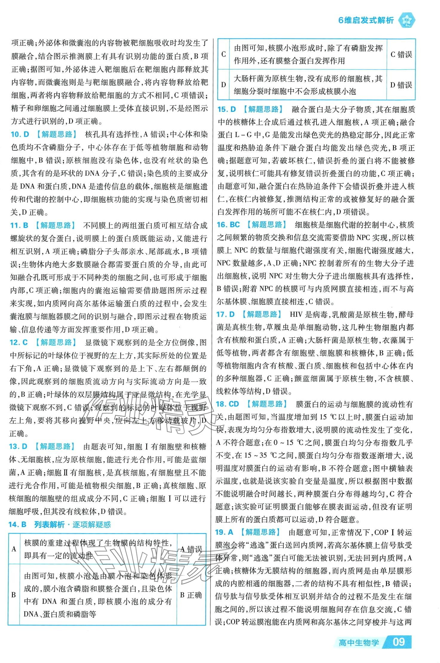 2024年金考卷活頁題選高中生物必修1人教版 參考答案第9頁