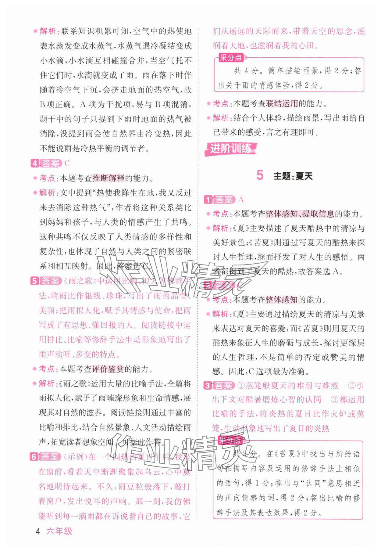 2025年陽光同學(xué)同步閱讀素養(yǎng)測試六年級語文上冊人教版 參考答案第4頁
