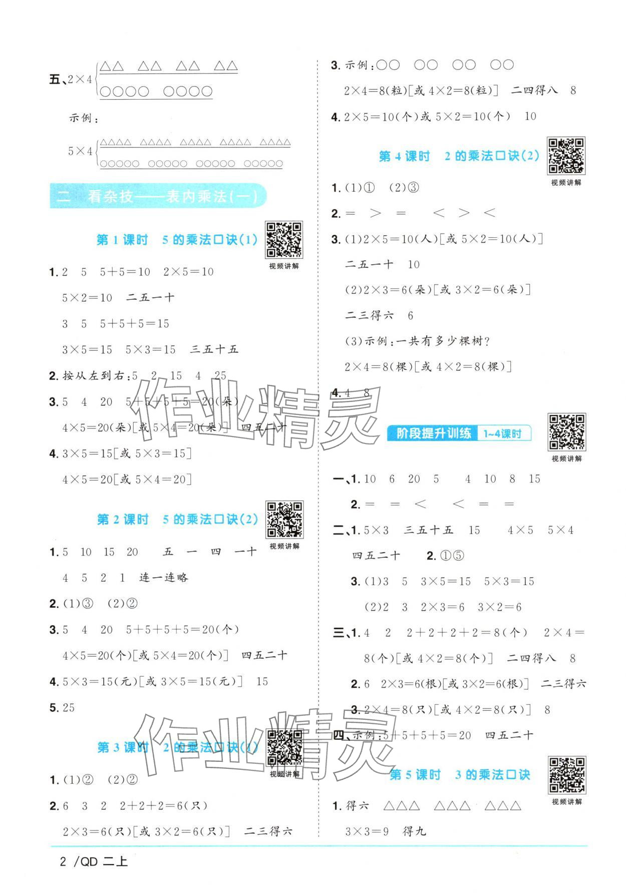 2024年陽光同學(xué)課時優(yōu)化作業(yè)二年級數(shù)學(xué)上冊青島版 參考答案第2頁