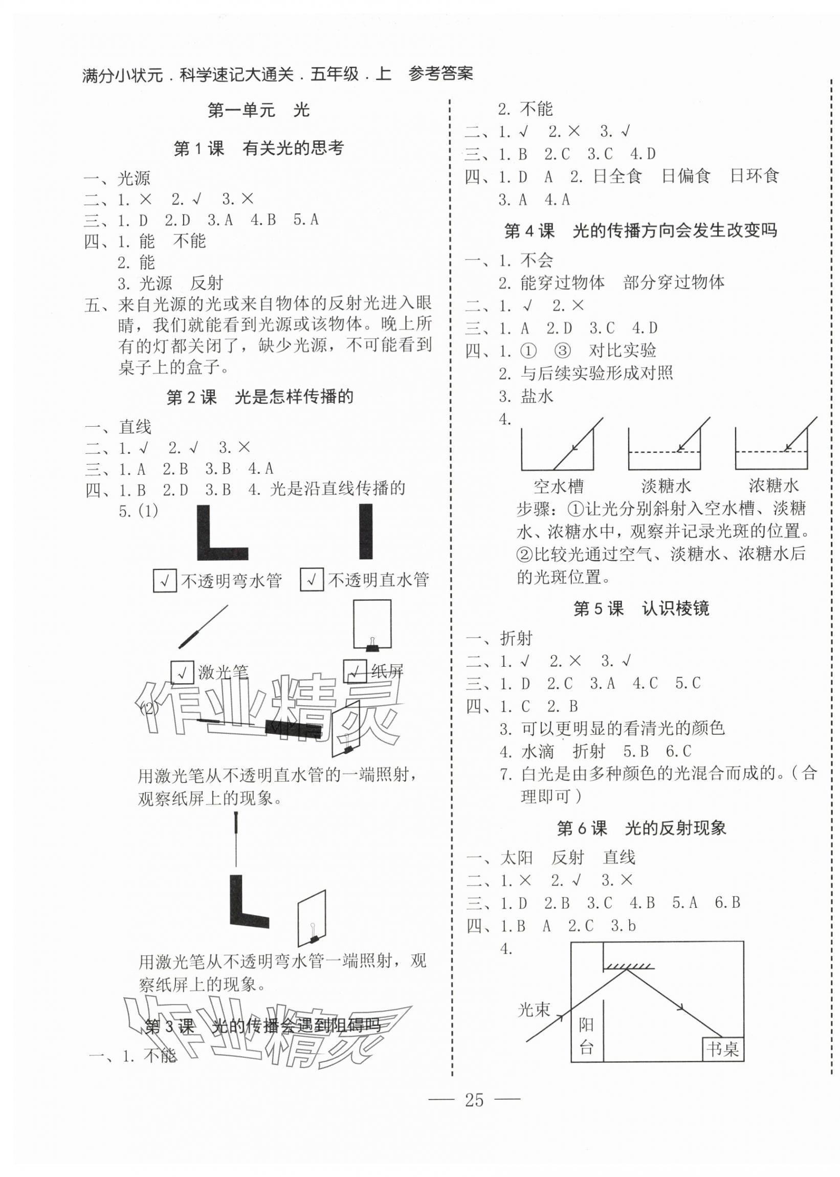 2025年科学速记大通关五年级上册教科版 第1页