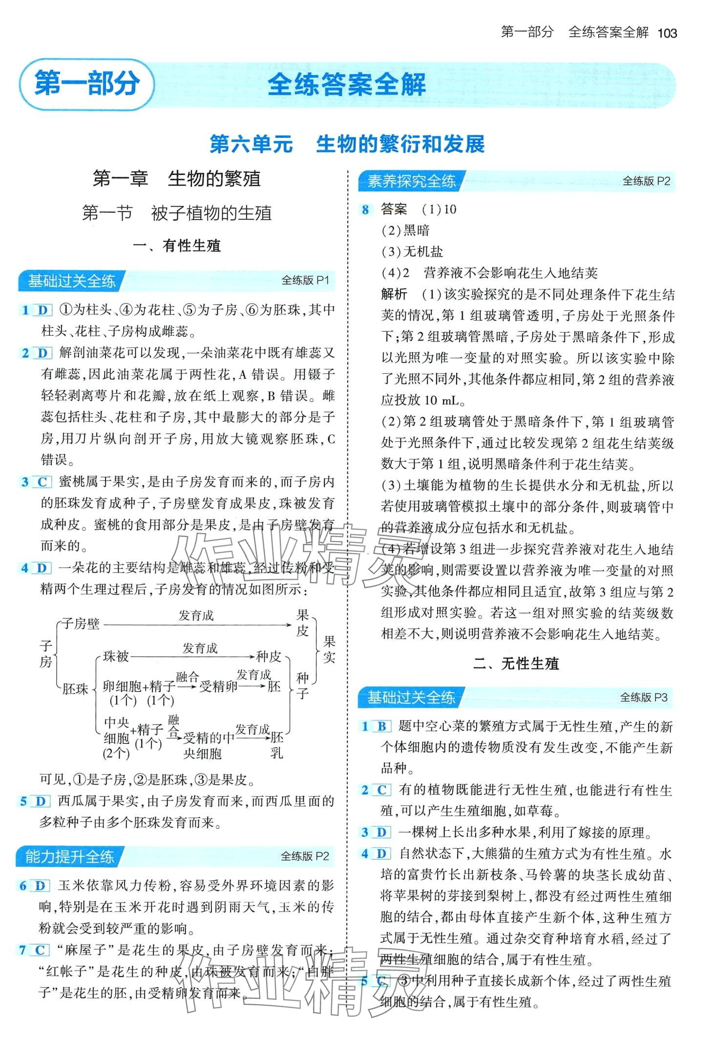 2024年5年中考3年模拟八年级生物下册冀少版 第1页