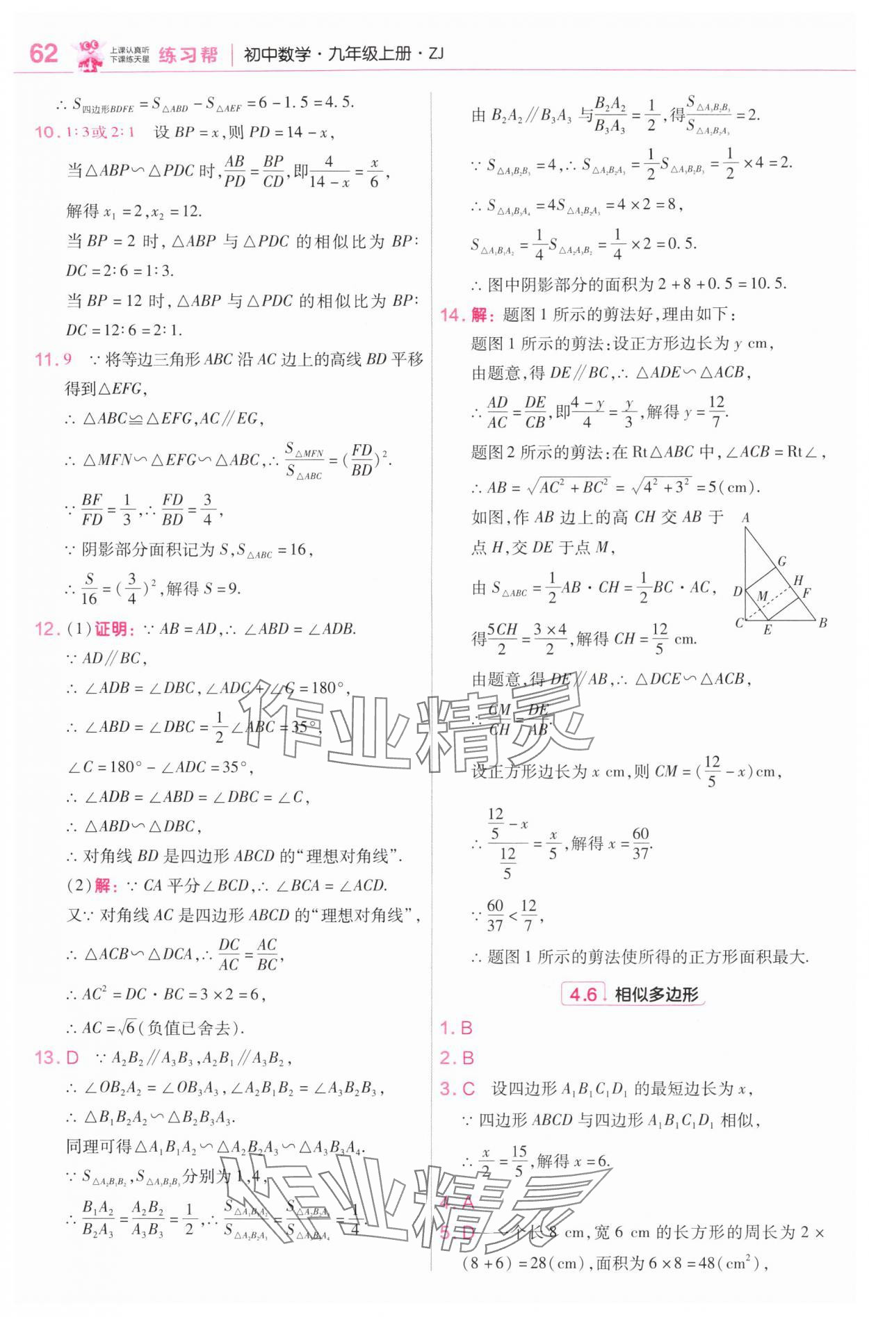 2025年教材课本九年级数学上册浙教版&nbsp;参考答案第3页