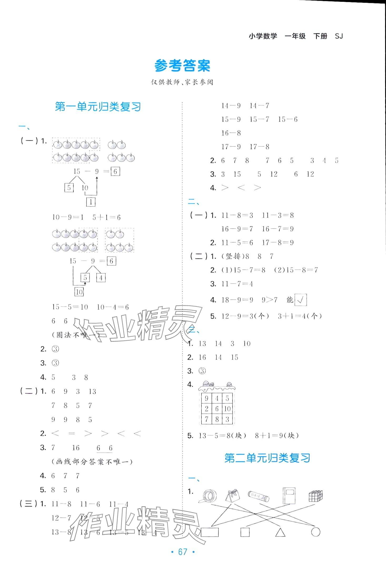 2024年53單元歸類復習一年級數(shù)學下冊人教版 第1頁