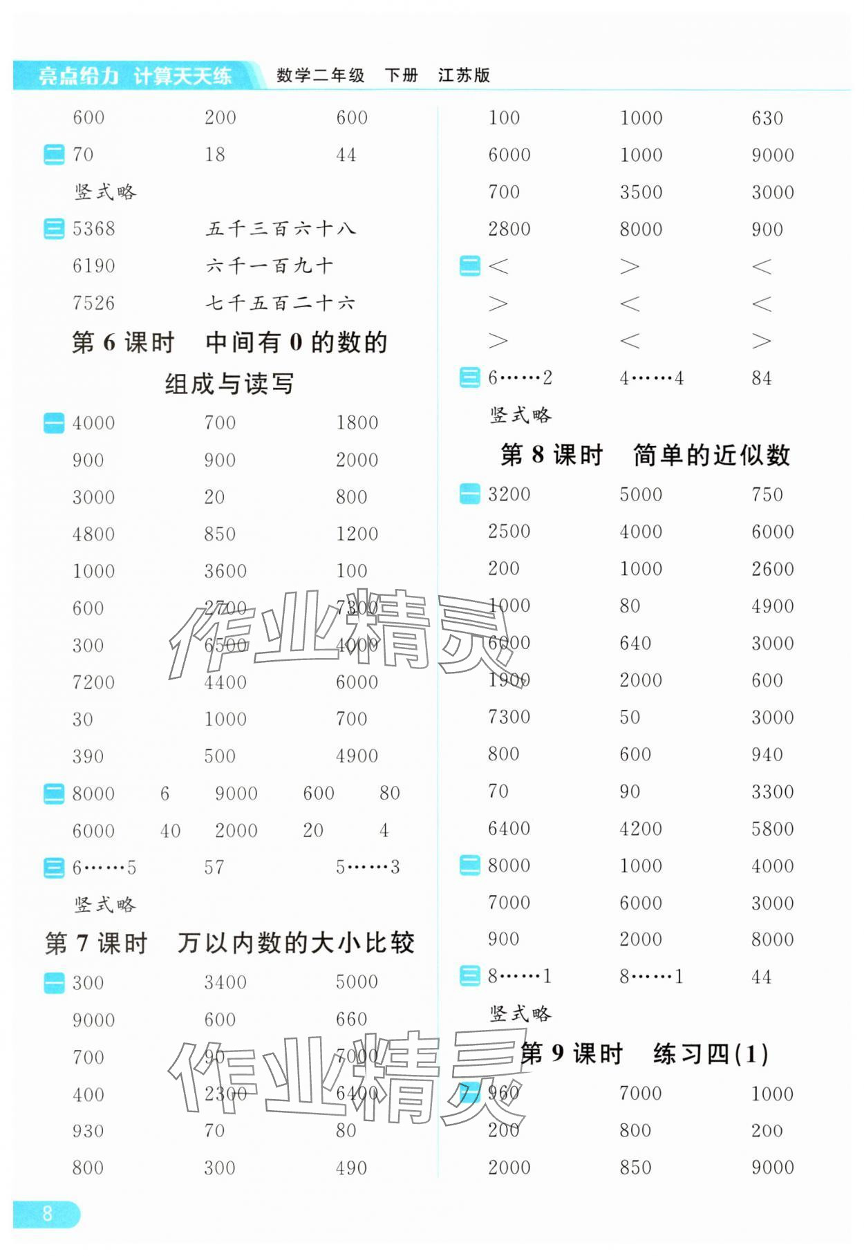 2024年亮點給力計算天天練二年級數(shù)學(xué)下冊蘇教版 第8頁