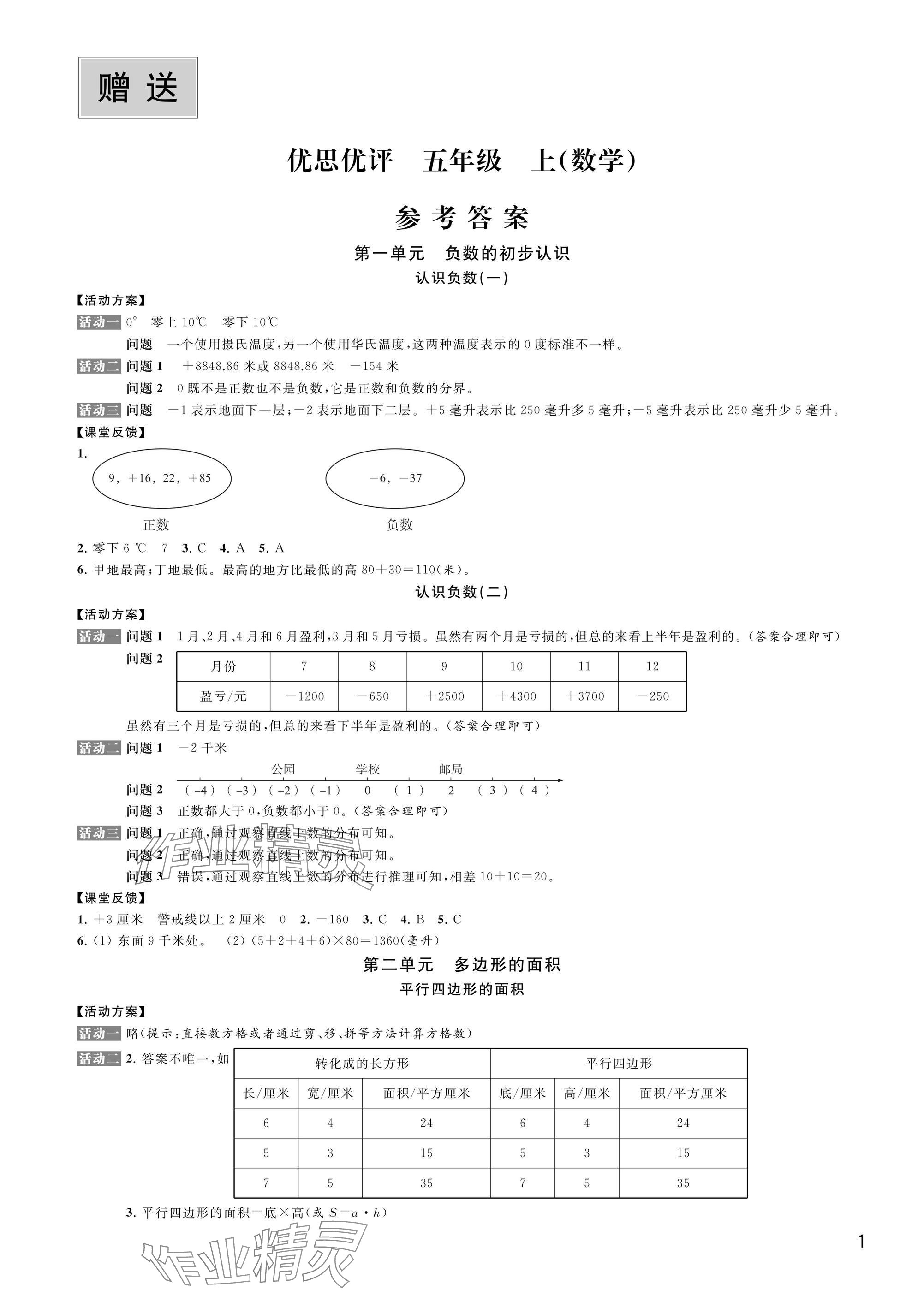 2024年優(yōu)思優(yōu)評五年級數(shù)學上冊蘇教版 參考答案第1頁