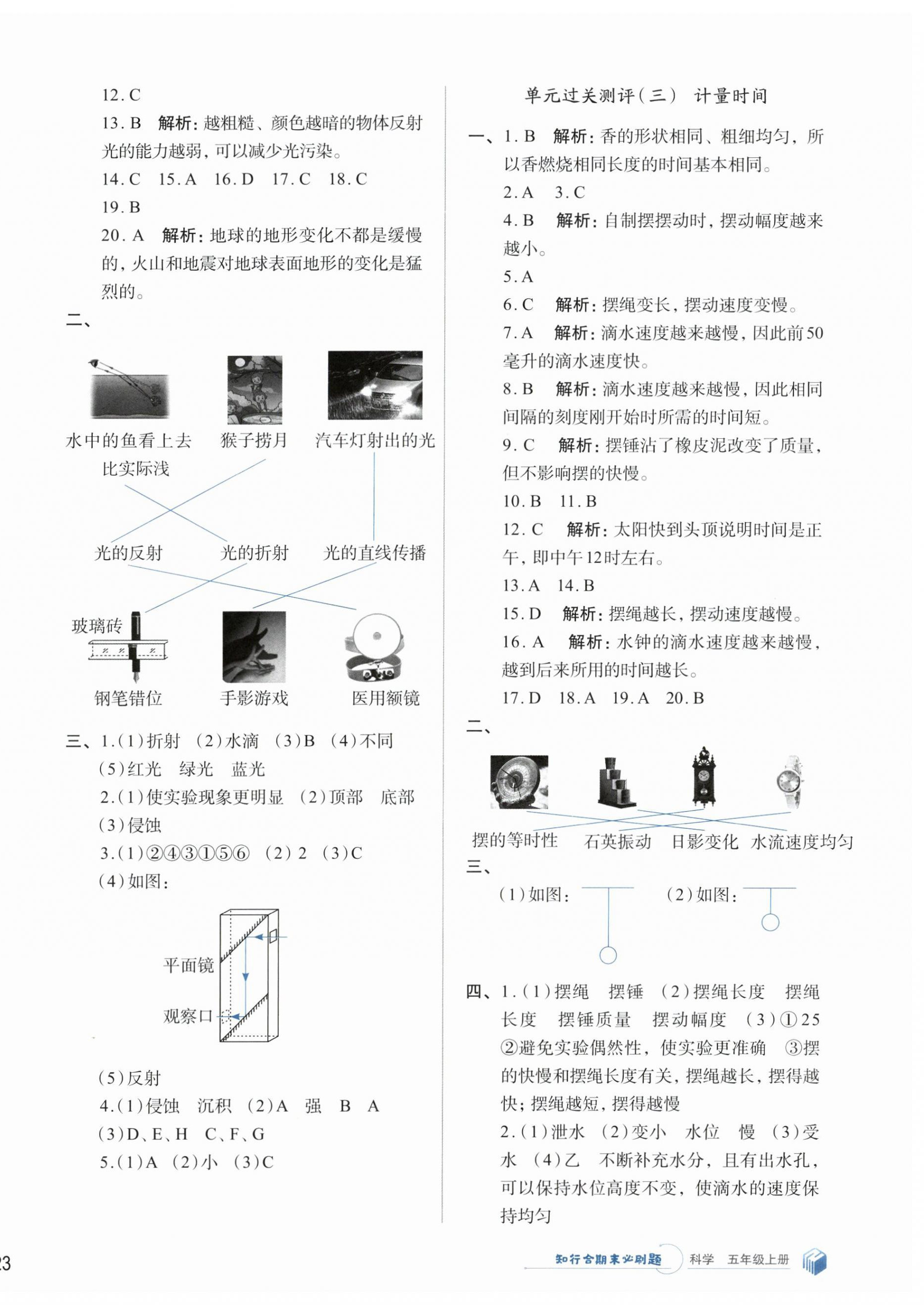 2024年知行合期末必刷題五年級科學上冊教科版 參考答案第2頁