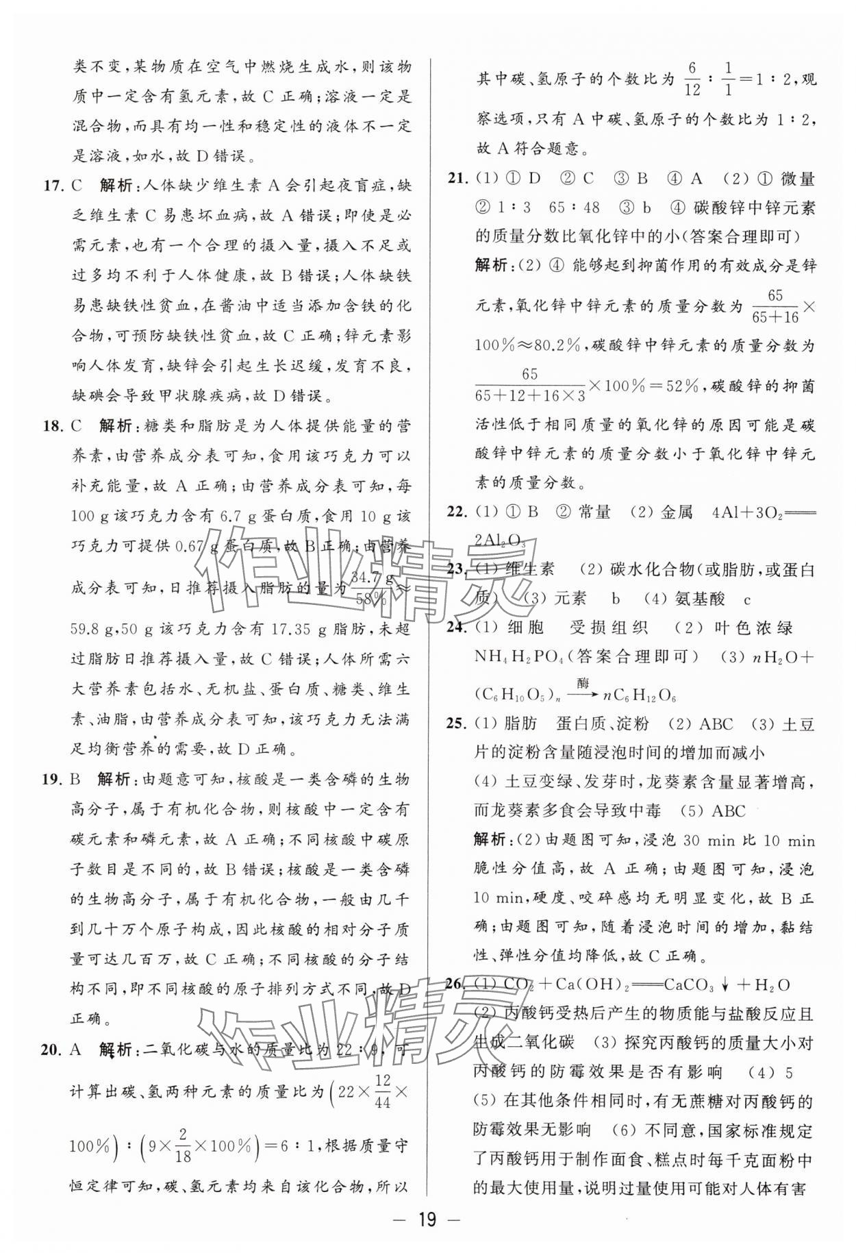 2024年亮點給力大試卷九年級化學下冊滬教版 參考答案第19頁