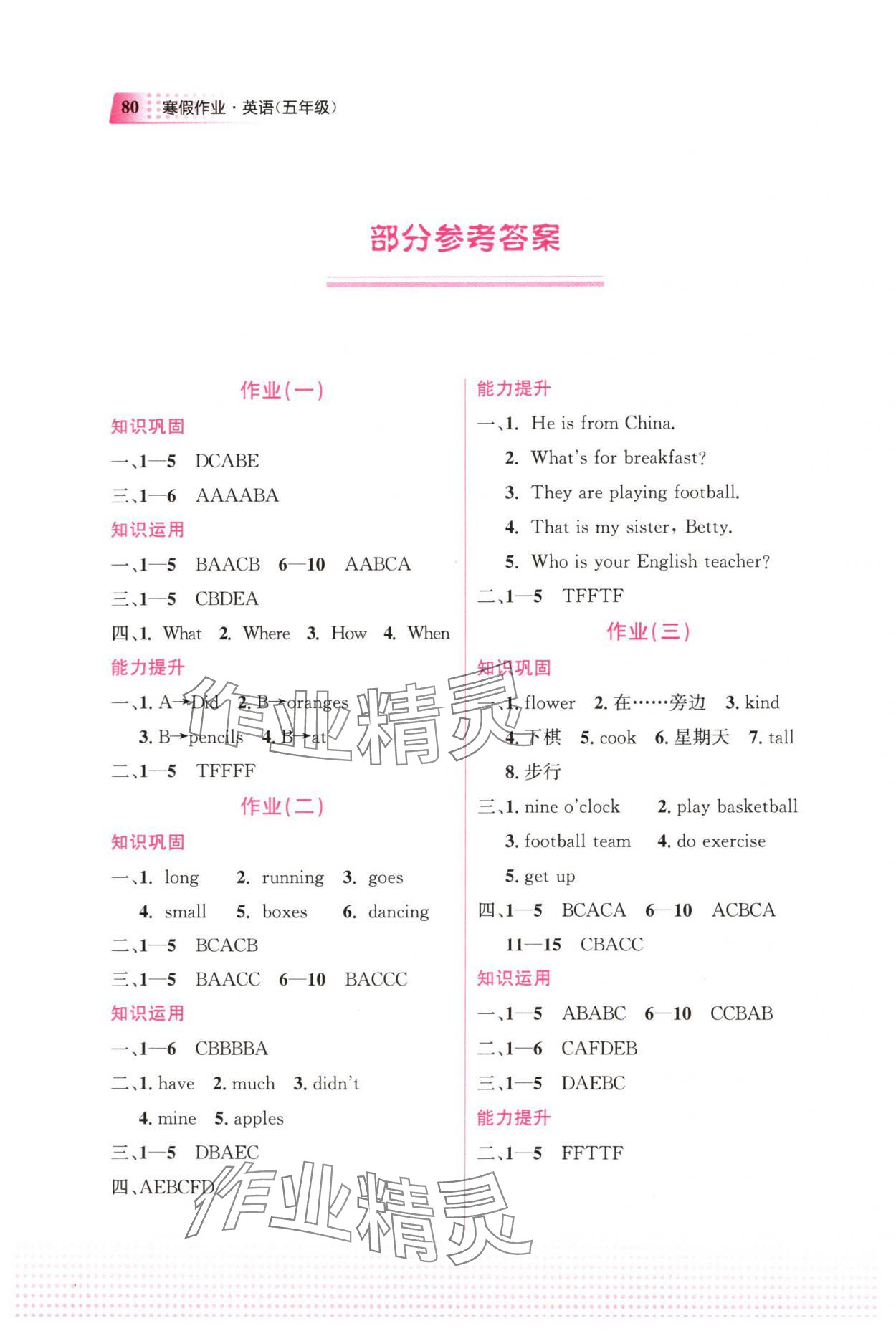 2025年寒假作業(yè)教育科學(xué)出版社五年級英語廣西專版 參考答案第1頁