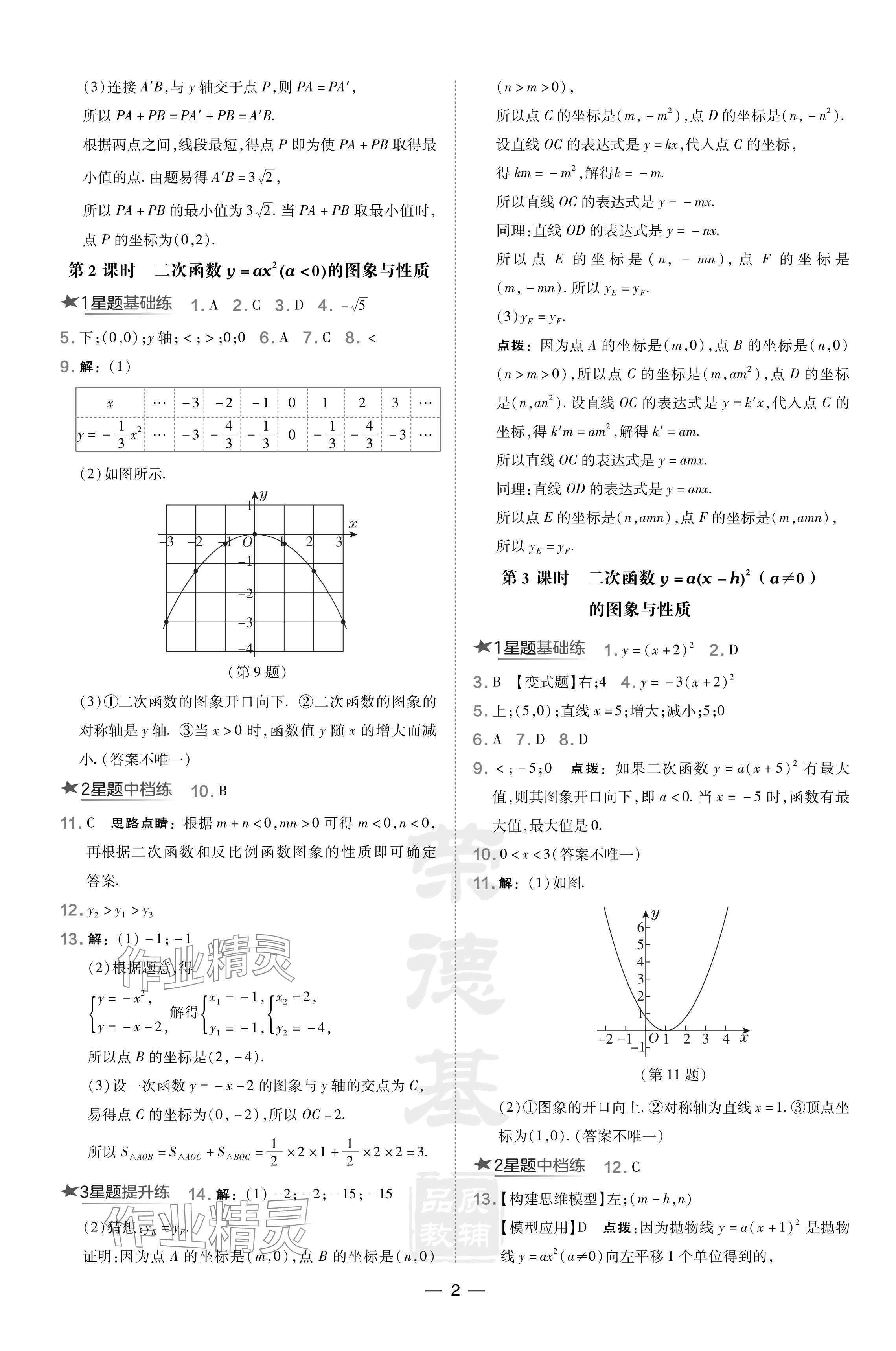 2024年点拨训练九年级数学下册湘教版 参考答案第2页