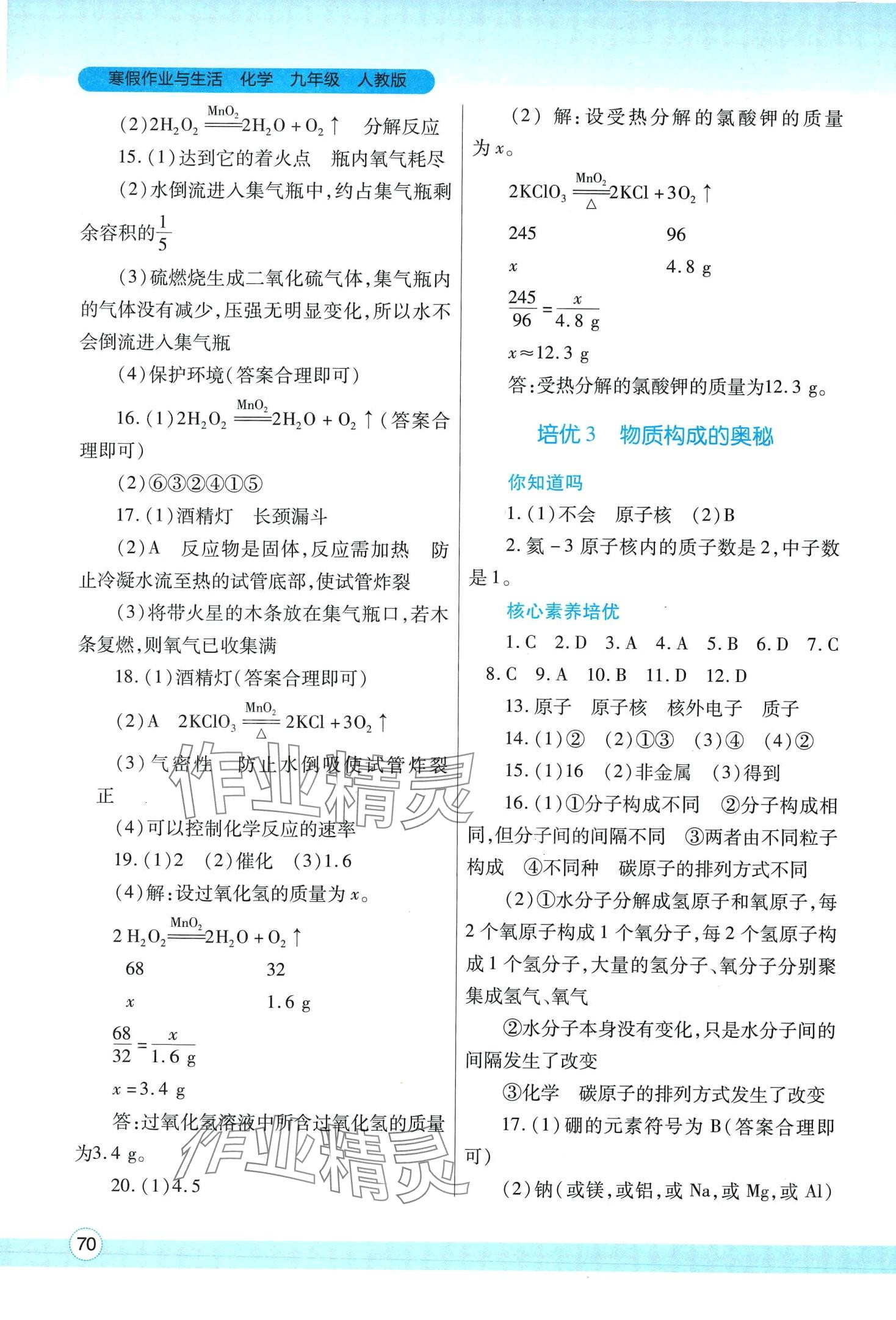 2024年寒假作业与生活陕西师范大学出版总社九年级化学人教版 第2页