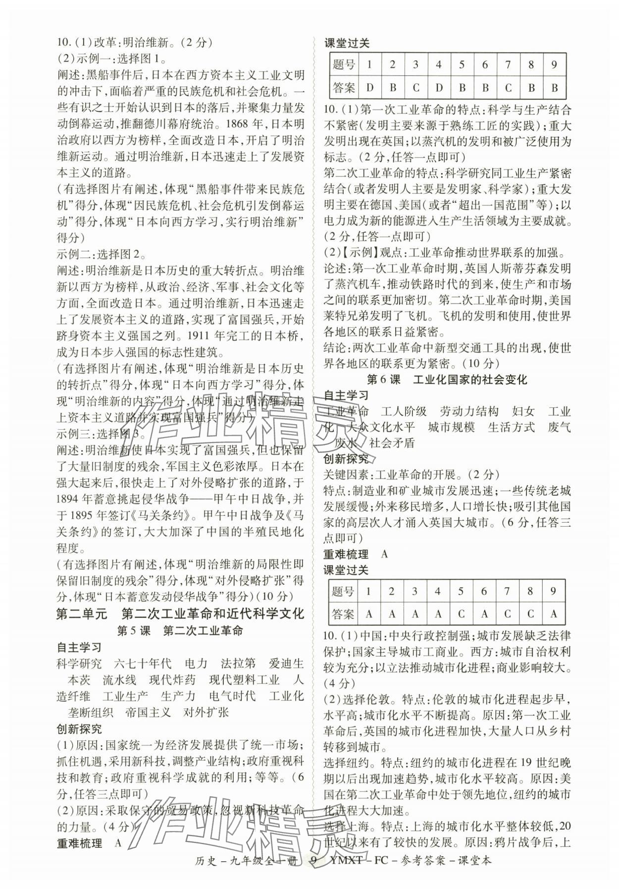 2025年分層導(dǎo)學(xué)案九年級歷史全一冊人教版廣州專版&nbsp;參考答案第9頁