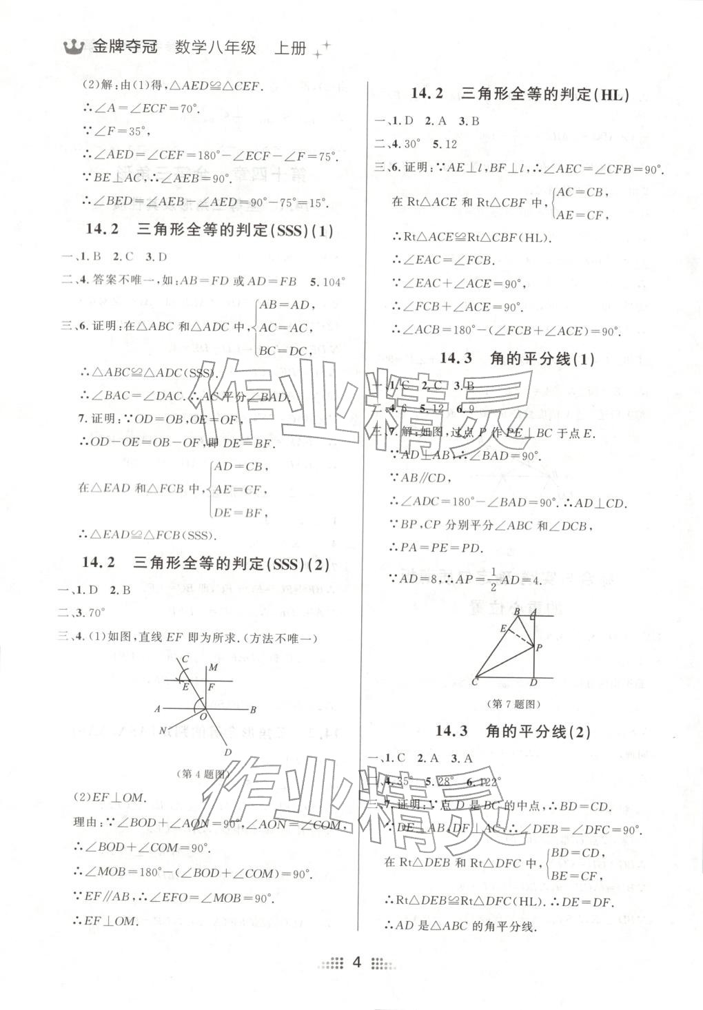 2025年点石成金金牌夺冠八年级数学上册人教版辽宁专版 参考答案第4页