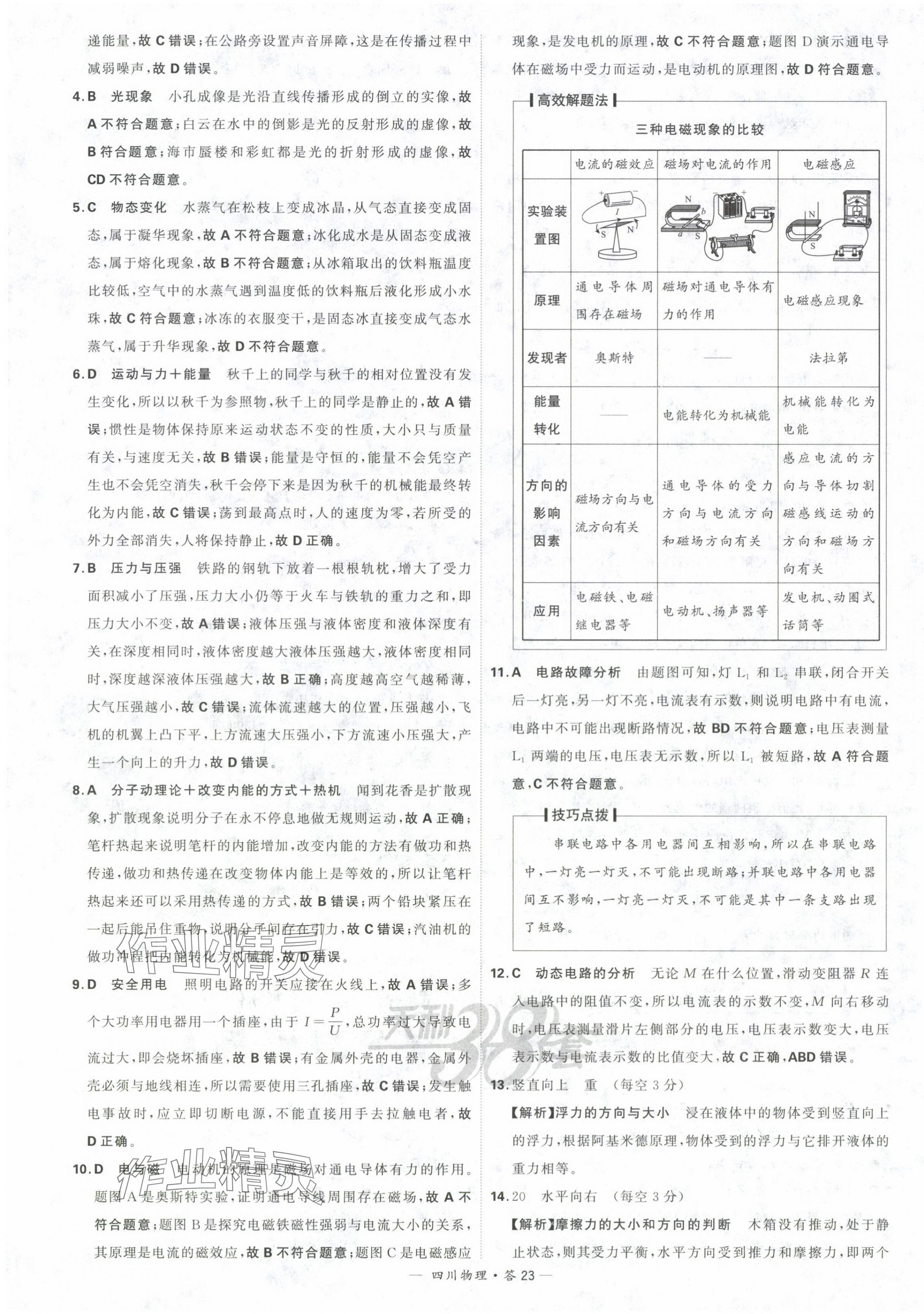 2024年天利38套中考試題精選物理四川專版 參考答案第23頁