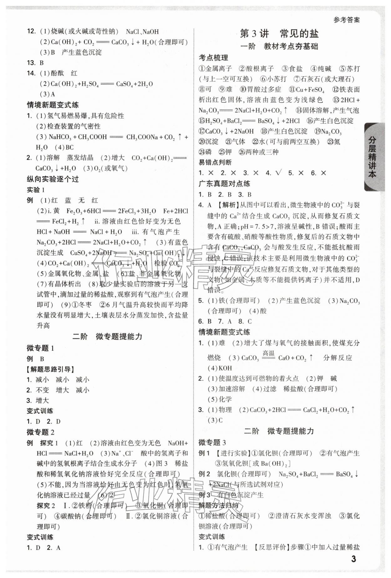 2026年萬唯中考試題研究化學廣東專版&nbsp;參考答案第3頁