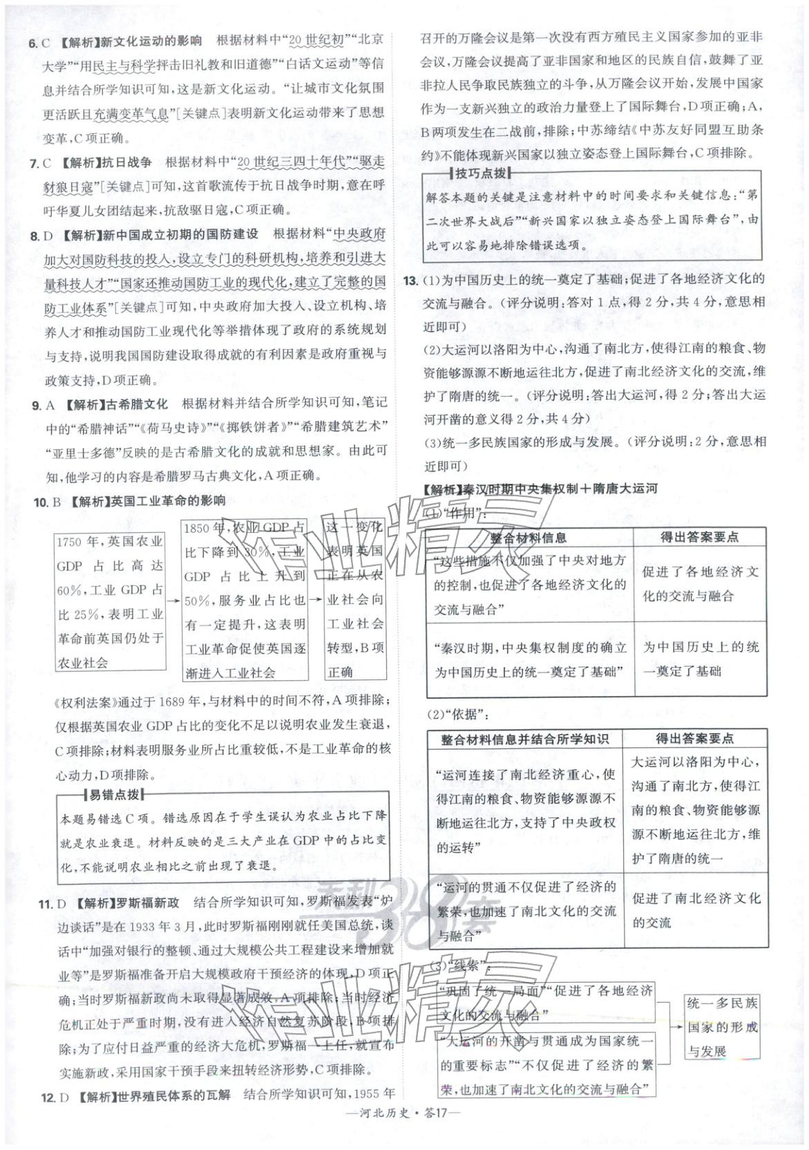 2026年天利38套中考試題精選歷史河北專版 參考答案第17頁