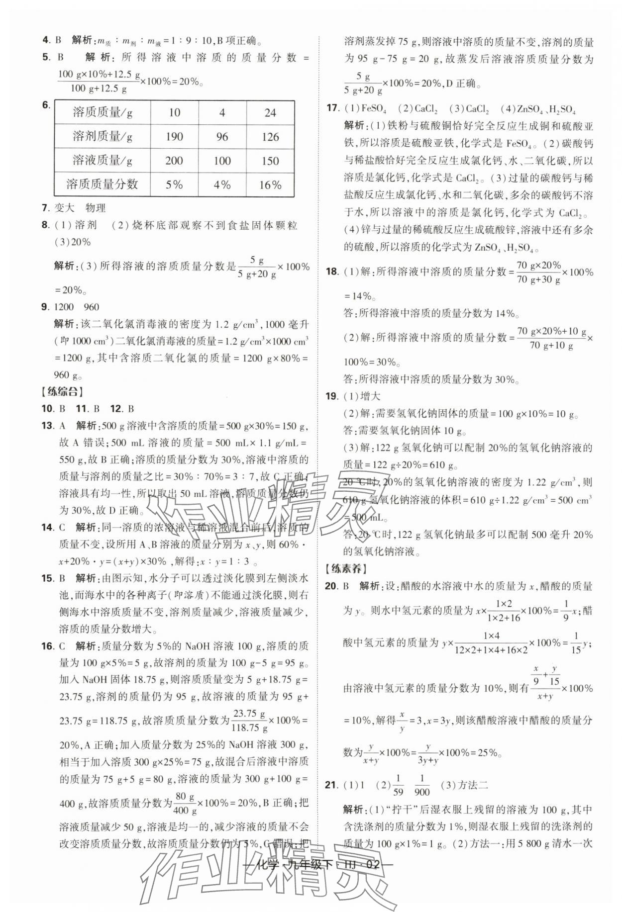 2024年经纶学典课时作业九年级化学下册沪教版 参考答案第2页