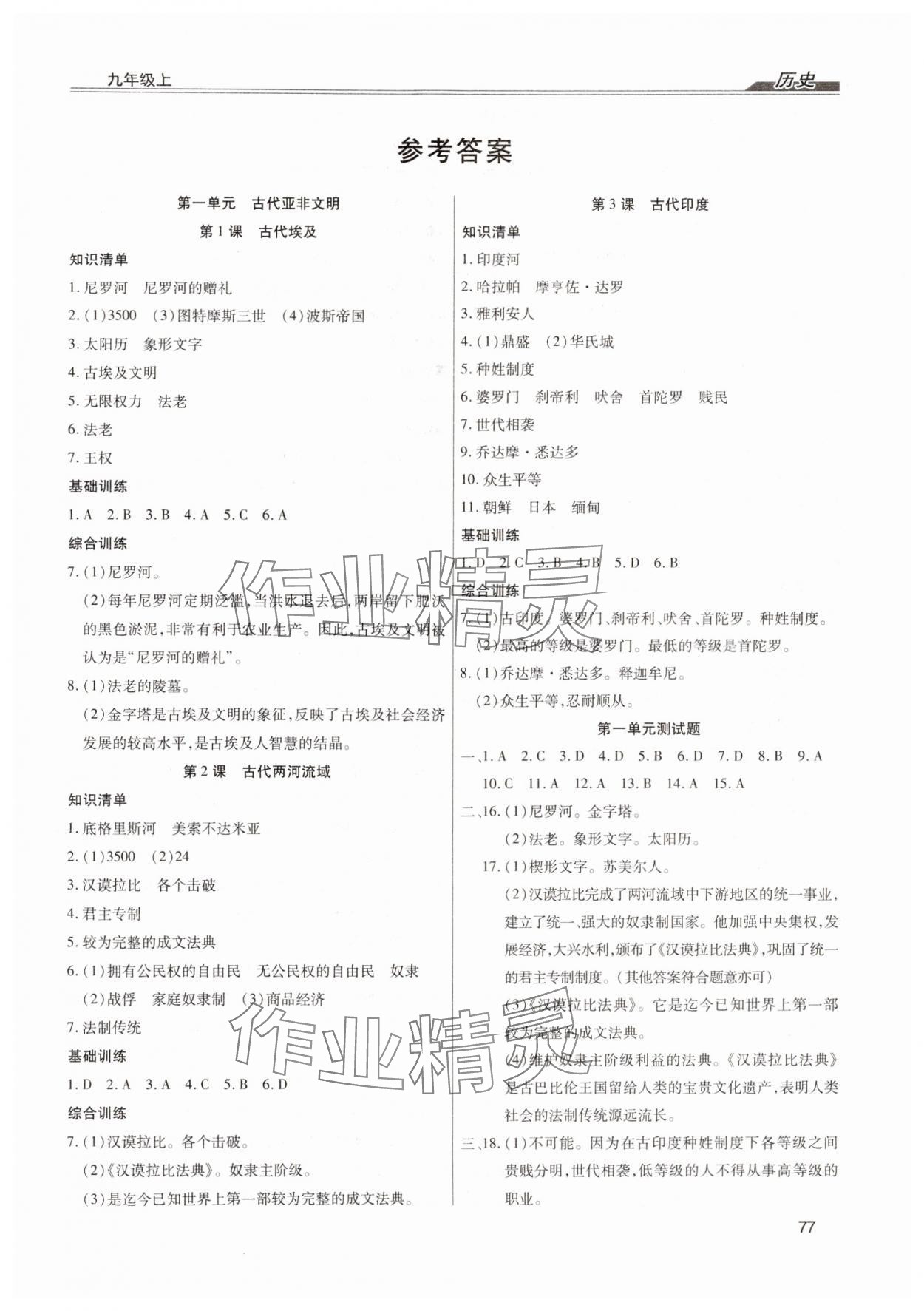 2024年全练练测考九年级历史上册人教版 第1页