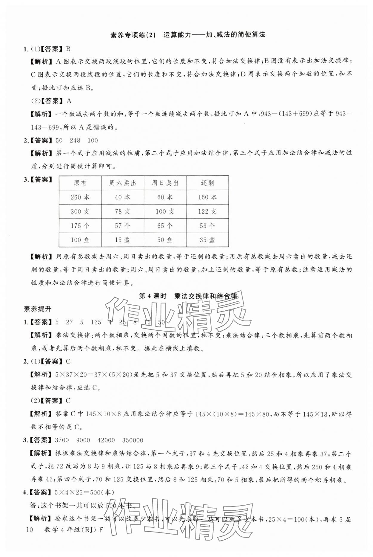 2024年素養(yǎng)天天練四年級(jí)數(shù)學(xué)下冊(cè)人教版 參考答案第10頁(yè)