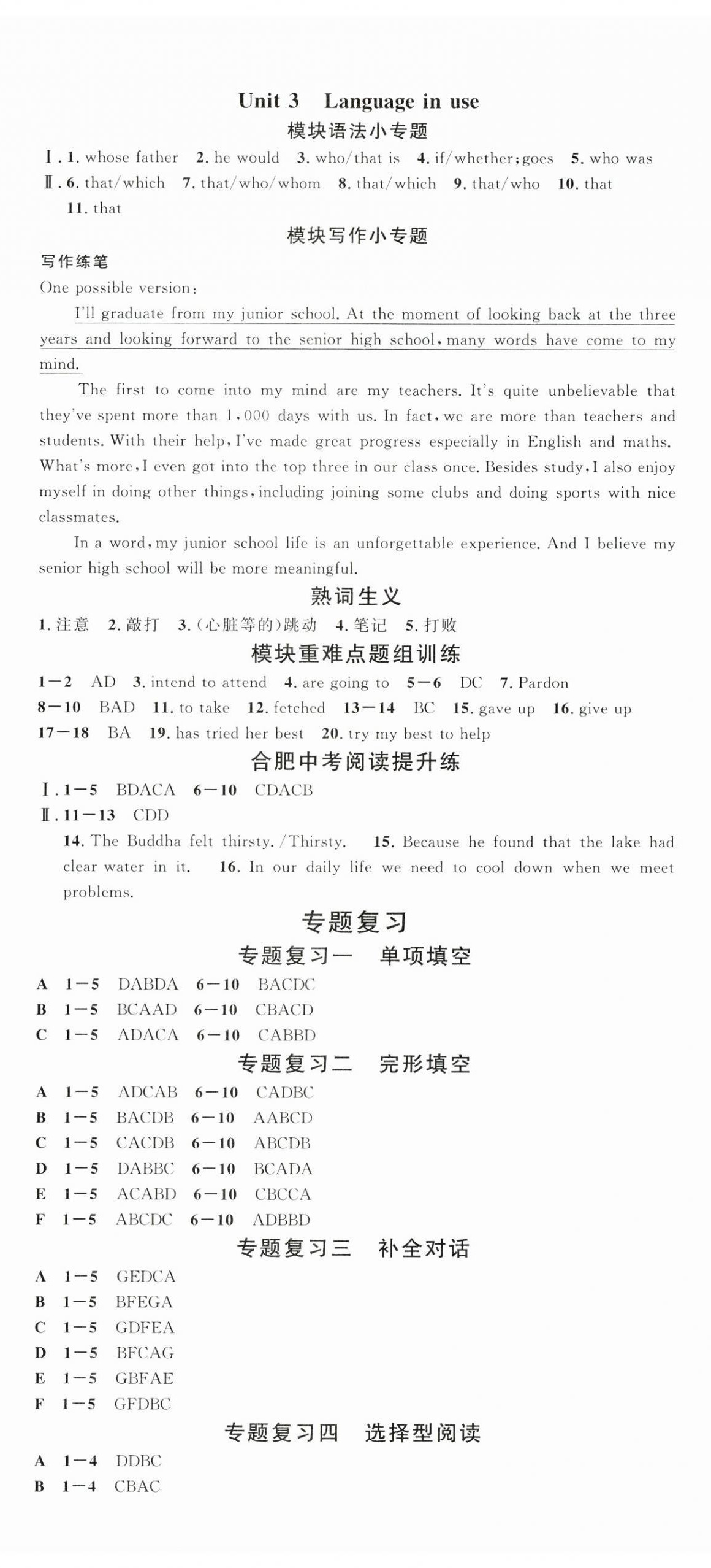 2025年名校課堂九年級英語下冊外研版1合肥專版 參考答案第8頁