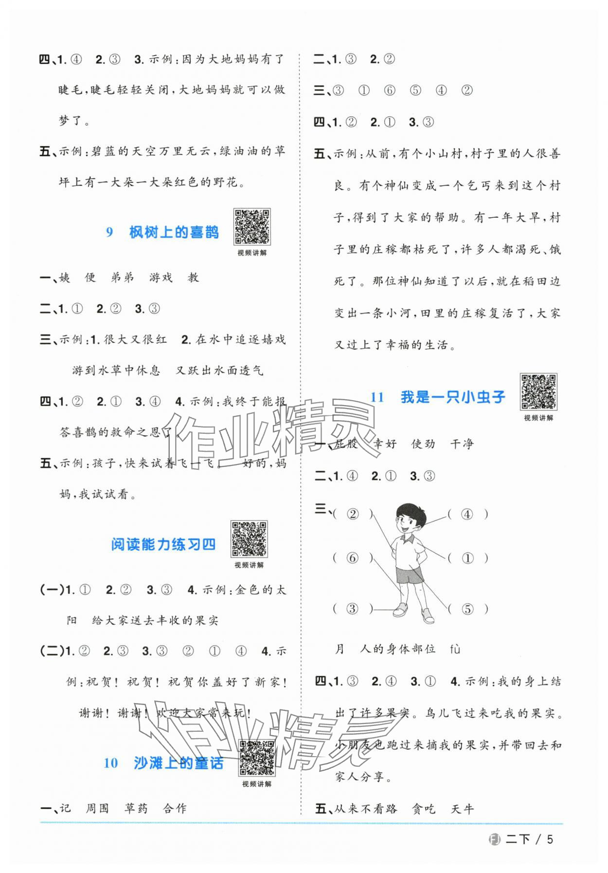 2024年陽(yáng)光同學(xué)課時(shí)優(yōu)化作業(yè)二年級(jí)語(yǔ)文下冊(cè)人教版福建專版 參考答案第5頁(yè)