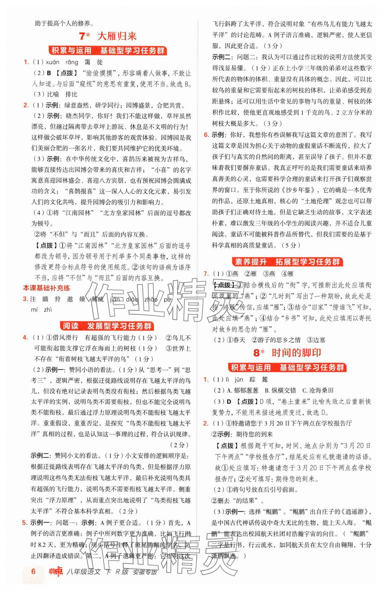 2025年綜合應(yīng)用創(chuàng)新題典中點(diǎn)八年級(jí)語文下冊(cè)人教版安徽專版 參考答案第6頁