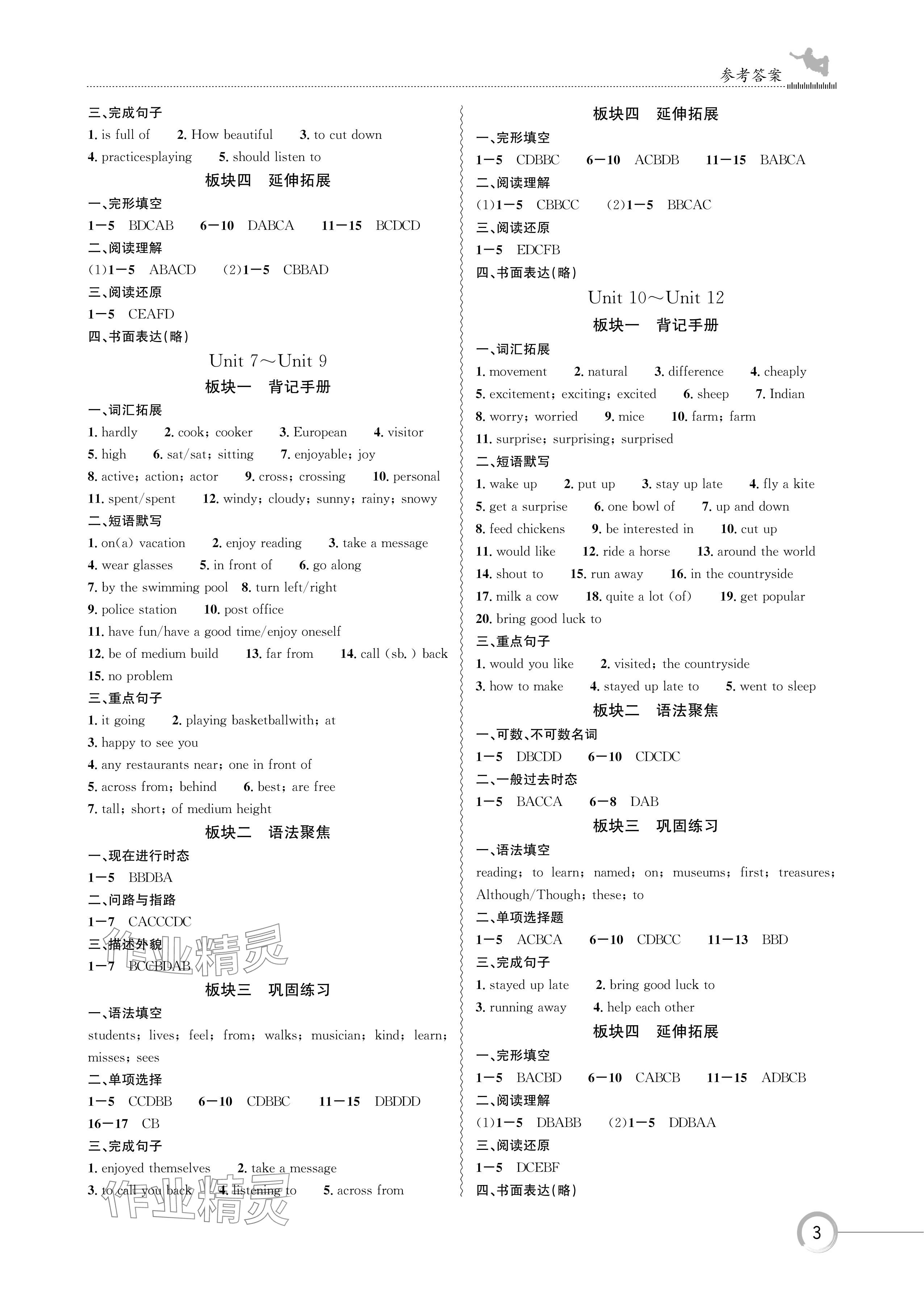 2024年导学精练中考总复习英语 参考答案第3页