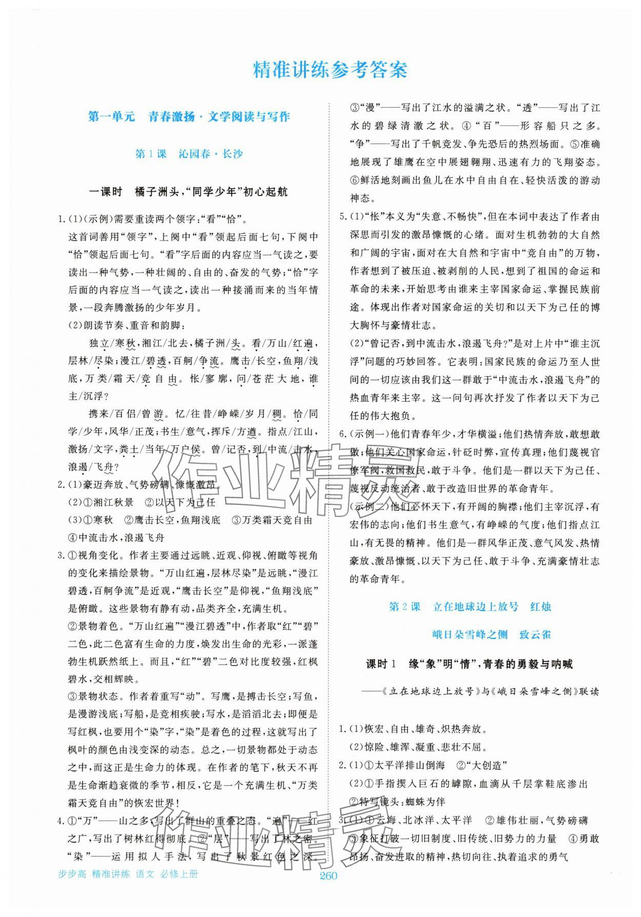 2025年步步高精准讲练高中语文必修上册人教版 参考答案第1页